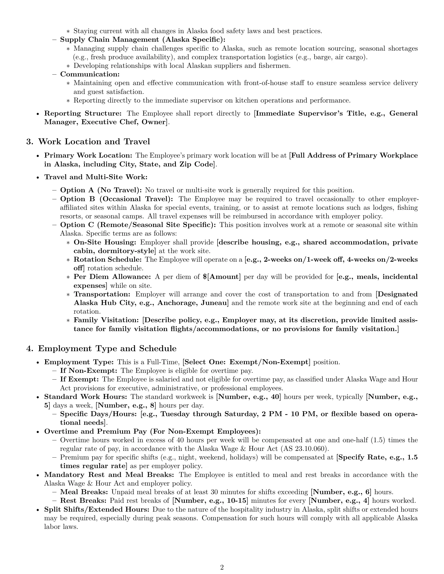 Preview page 2 of Pro Alaska chef employment contract template
