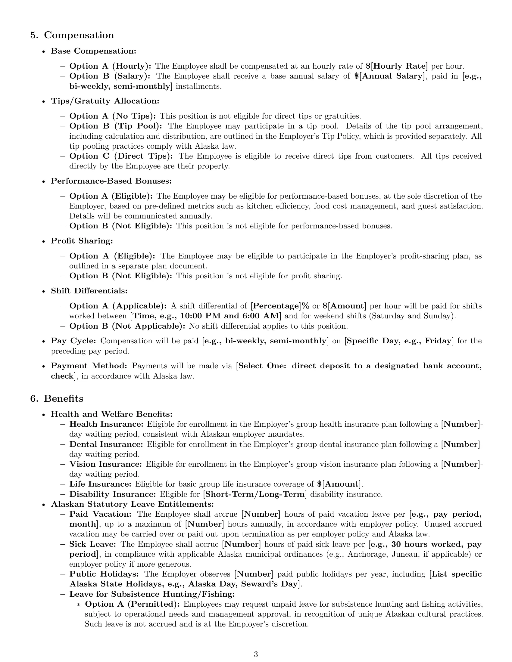 Preview page 3 of Pro Alaska chef employment contract template