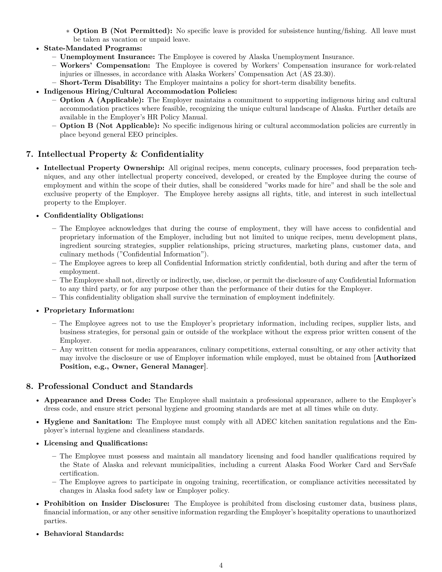 Preview page 4 of Pro Alaska chef employment contract template