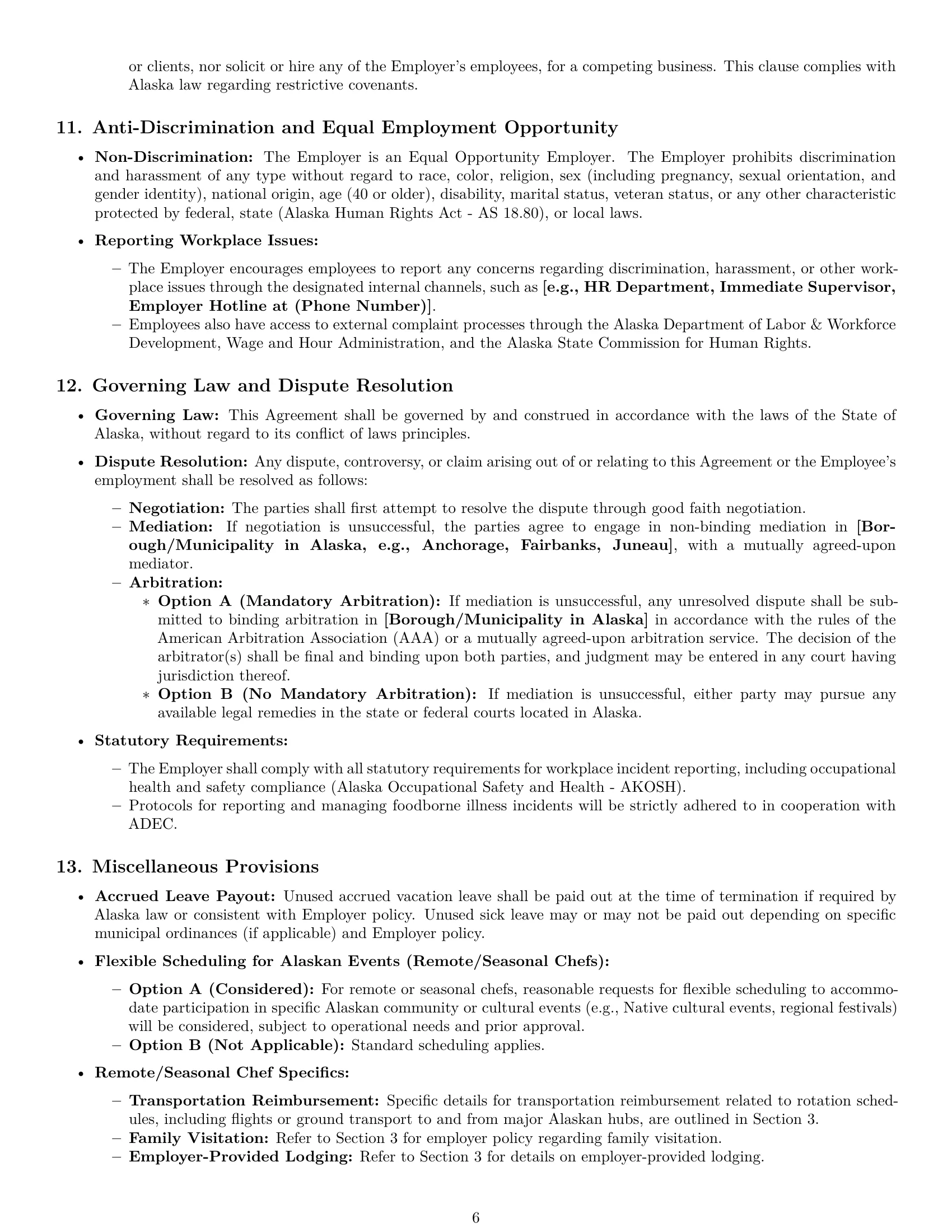 Preview page 6 of Pro Alaska chef employment contract template