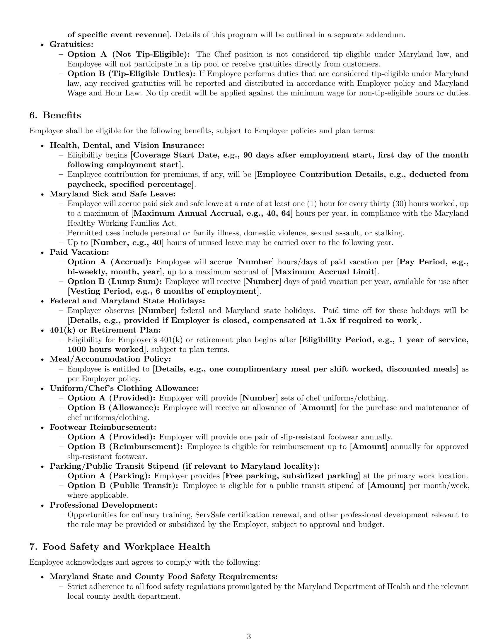 Preview page 3 of Pro Maryland chef employment contract template