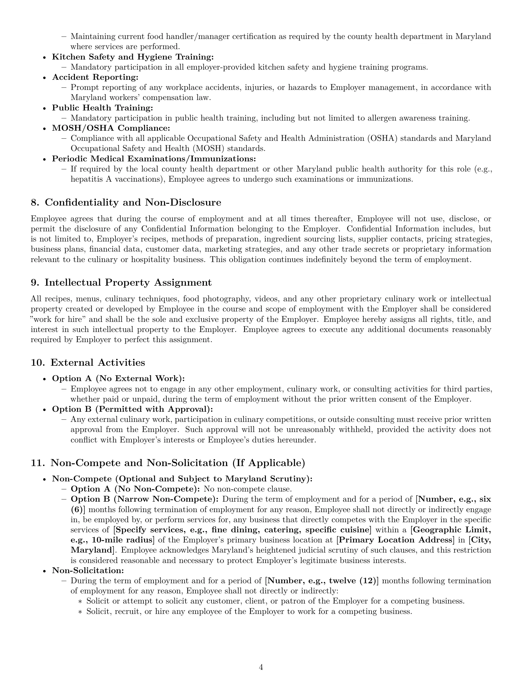Preview page 4 of Pro Maryland chef employment contract template