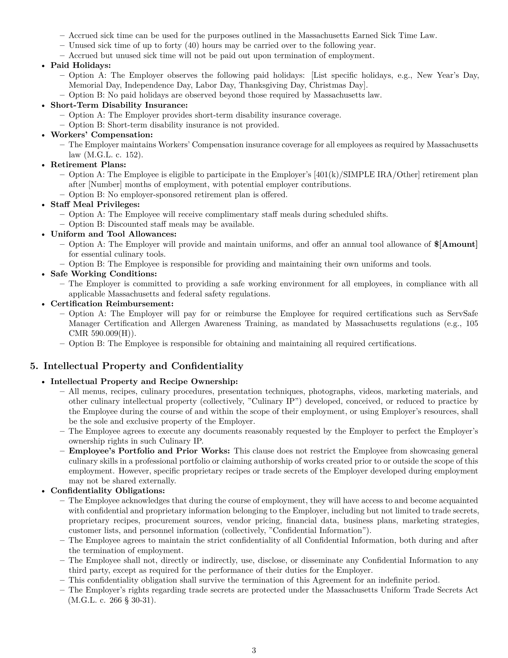 Preview page 3 of Pro Massachusetts chef employment contract template