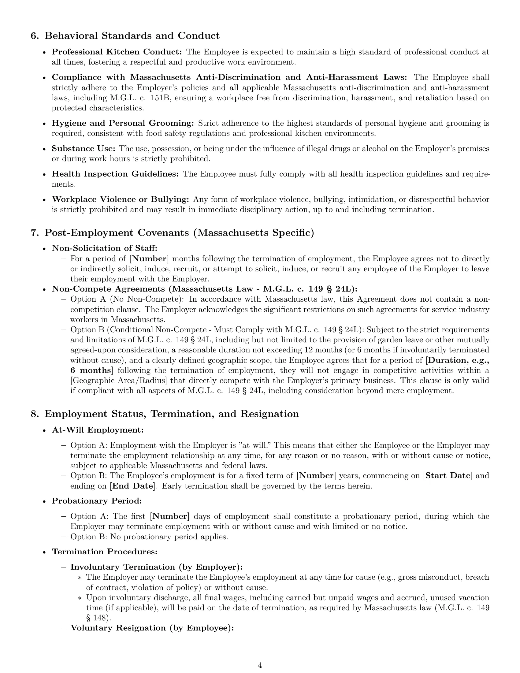 Preview page 4 of Pro Massachusetts chef employment contract template