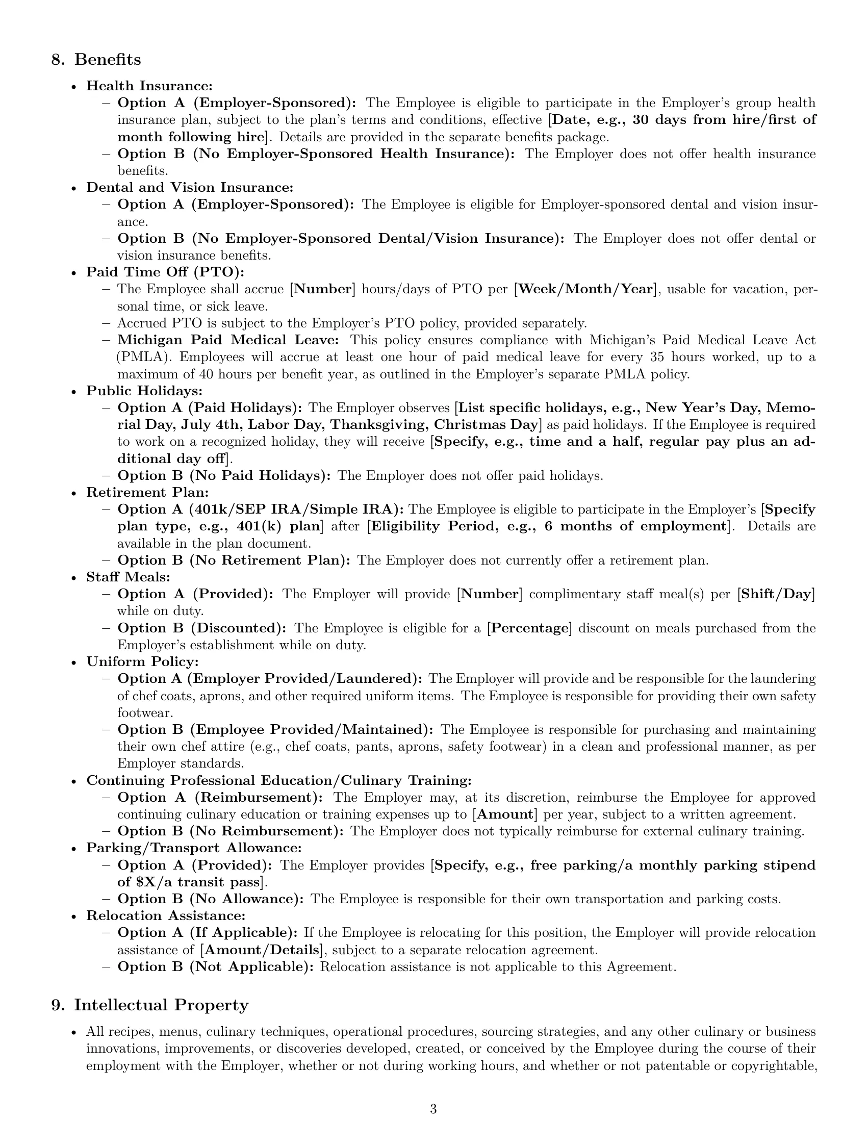 Preview page 3 of Pro Michigan chef employment contract template