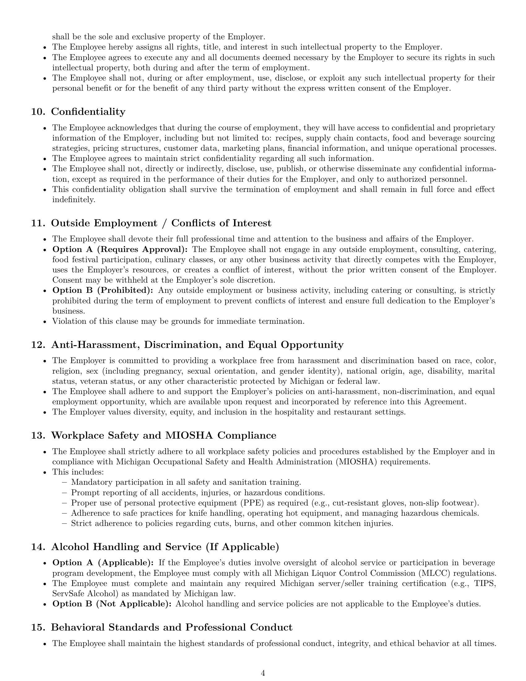 Preview page 4 of Pro Michigan chef employment contract template