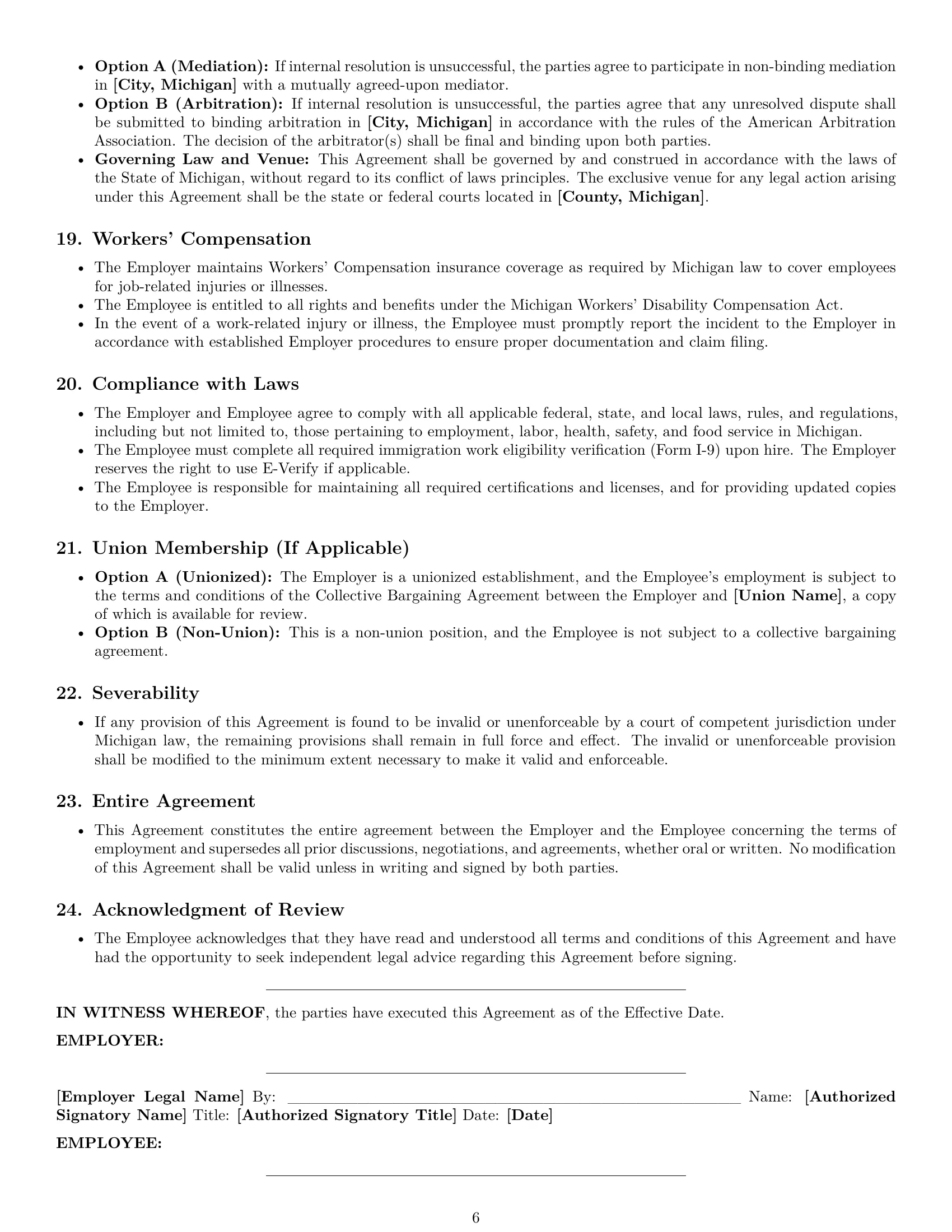 Preview page 6 of Pro Michigan chef employment contract template