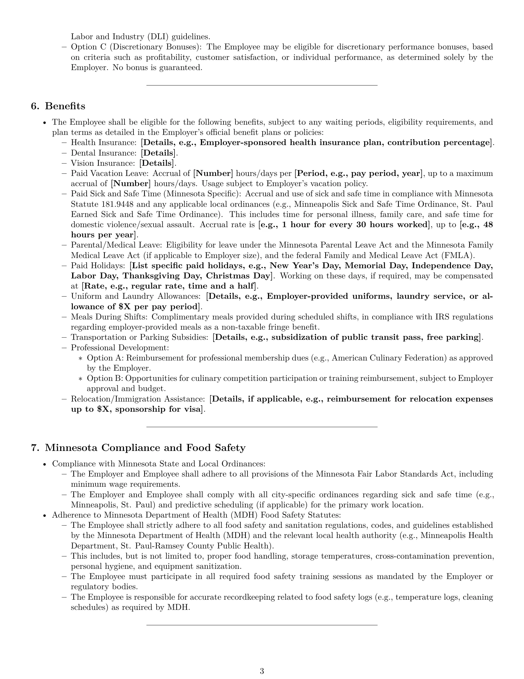 Preview page 3 of Pro Minnesota chef employment contract template