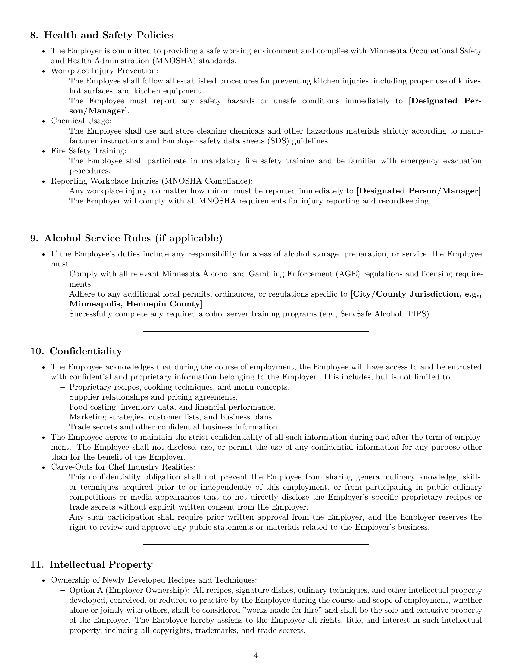 Preview page 4 of Pro Minnesota chef employment contract template