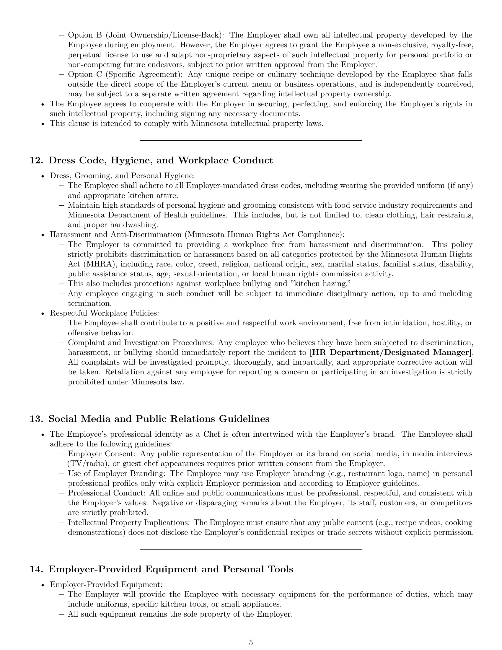 Preview page 5 of Pro Minnesota chef employment contract template