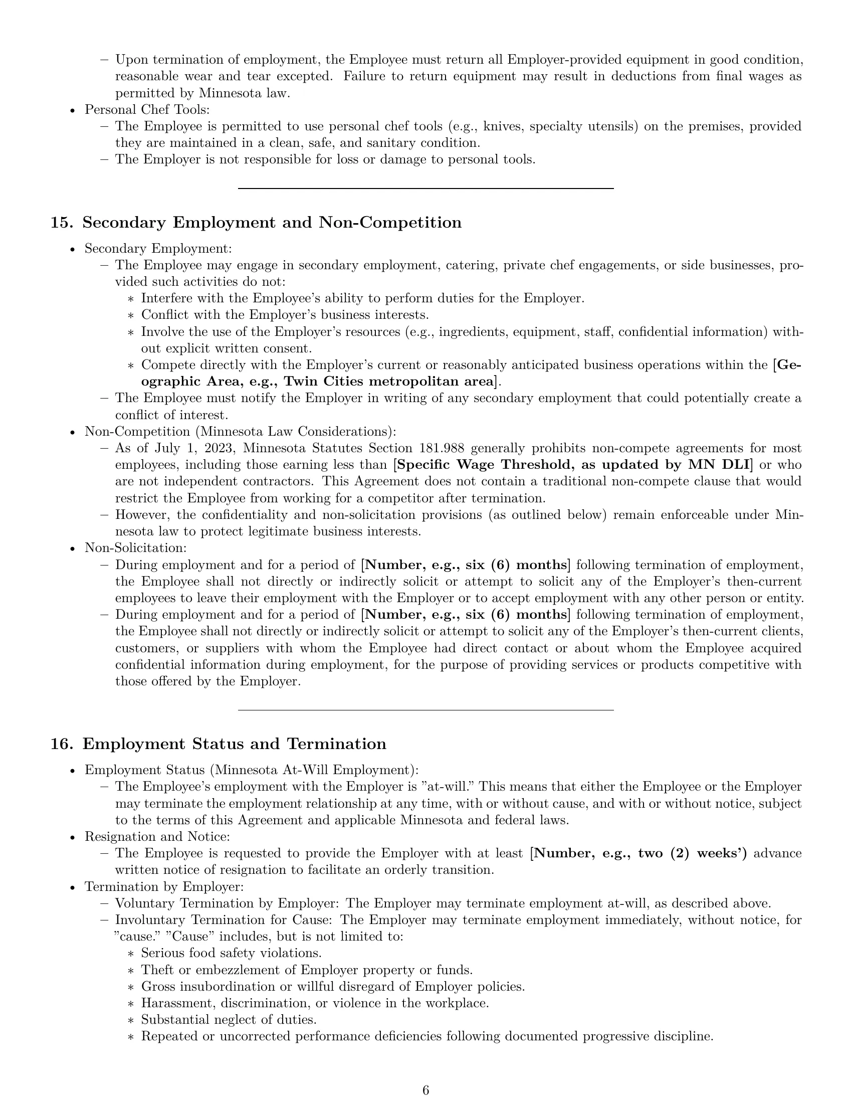 Preview page 6 of Pro Minnesota chef employment contract template