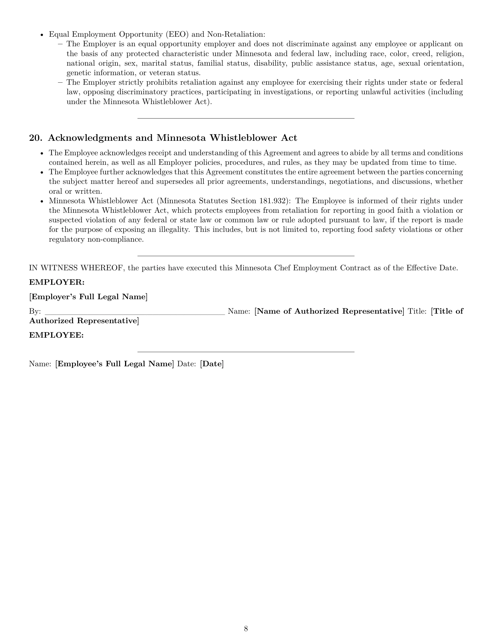 Preview page 8 of Pro Minnesota chef employment contract template