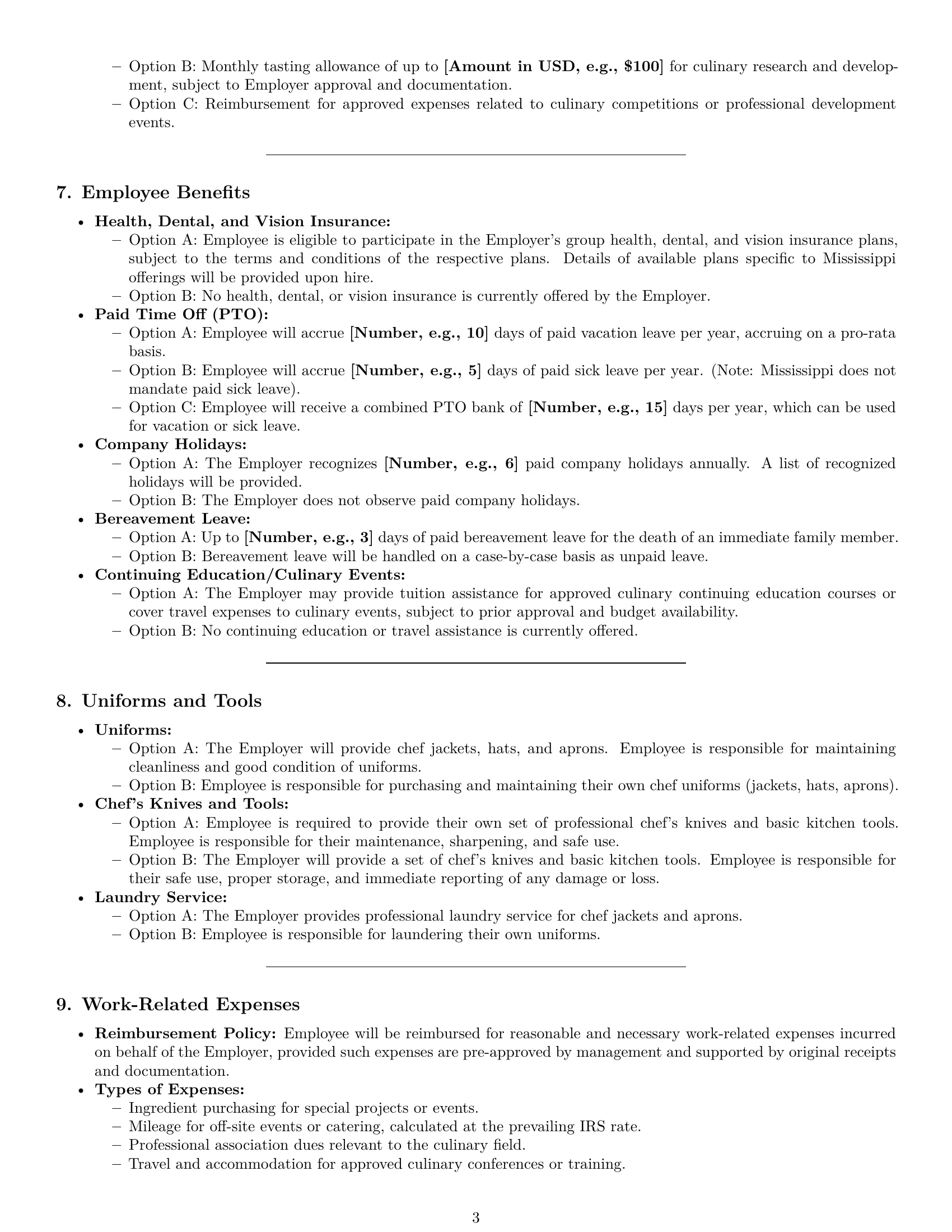 Preview page 3 of Pro Mississippi chef employment contract template