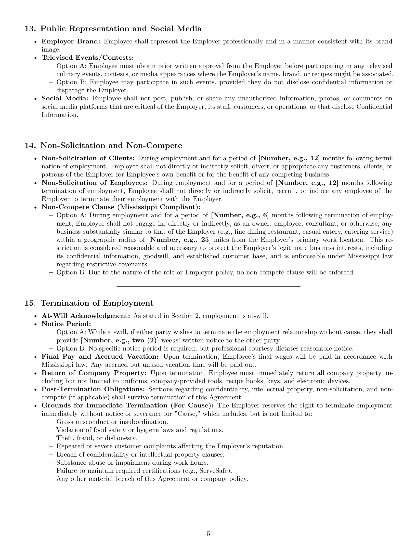 Preview page 5 of Pro Mississippi chef employment contract template
