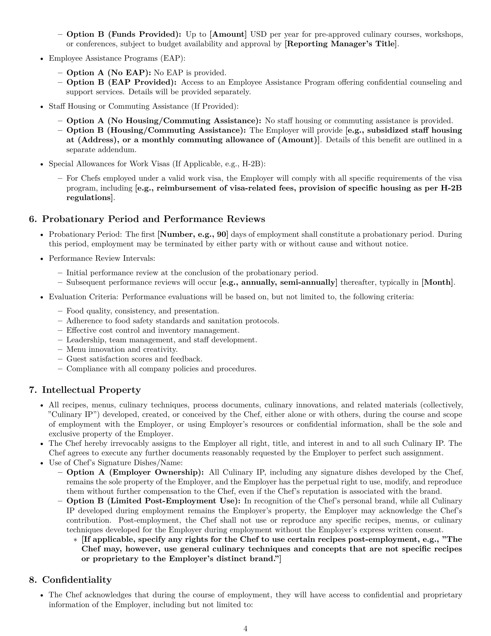 Preview page 4 of Pro Missouri chef employment contract template