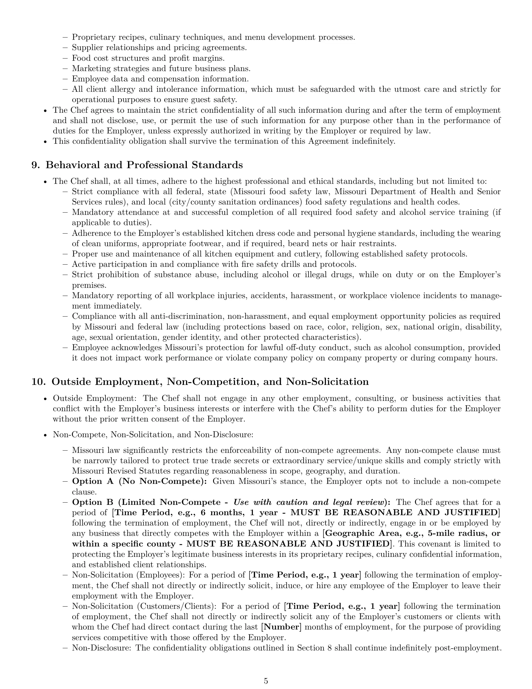 Preview page 5 of Pro Missouri chef employment contract template