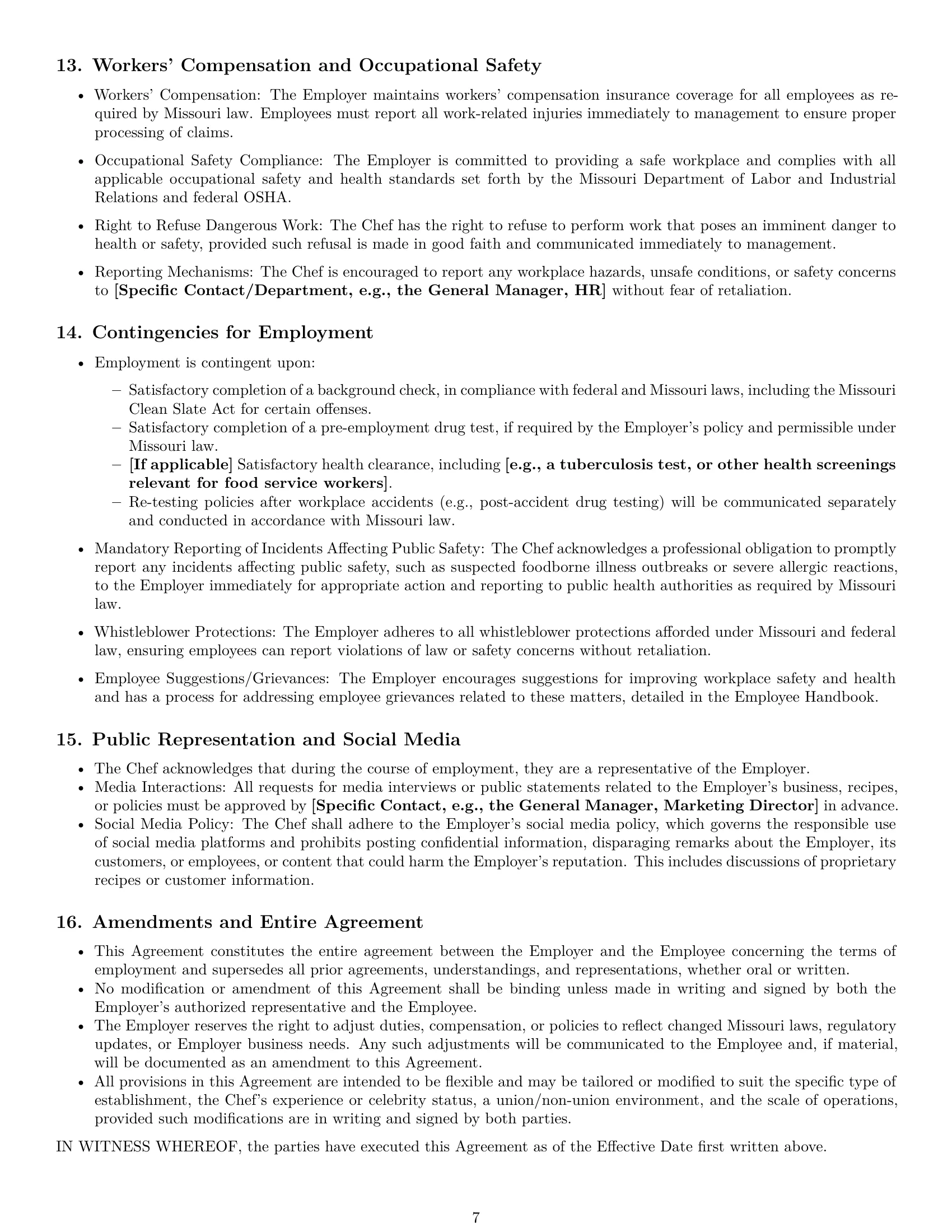 Preview page 7 of Pro Missouri chef employment contract template