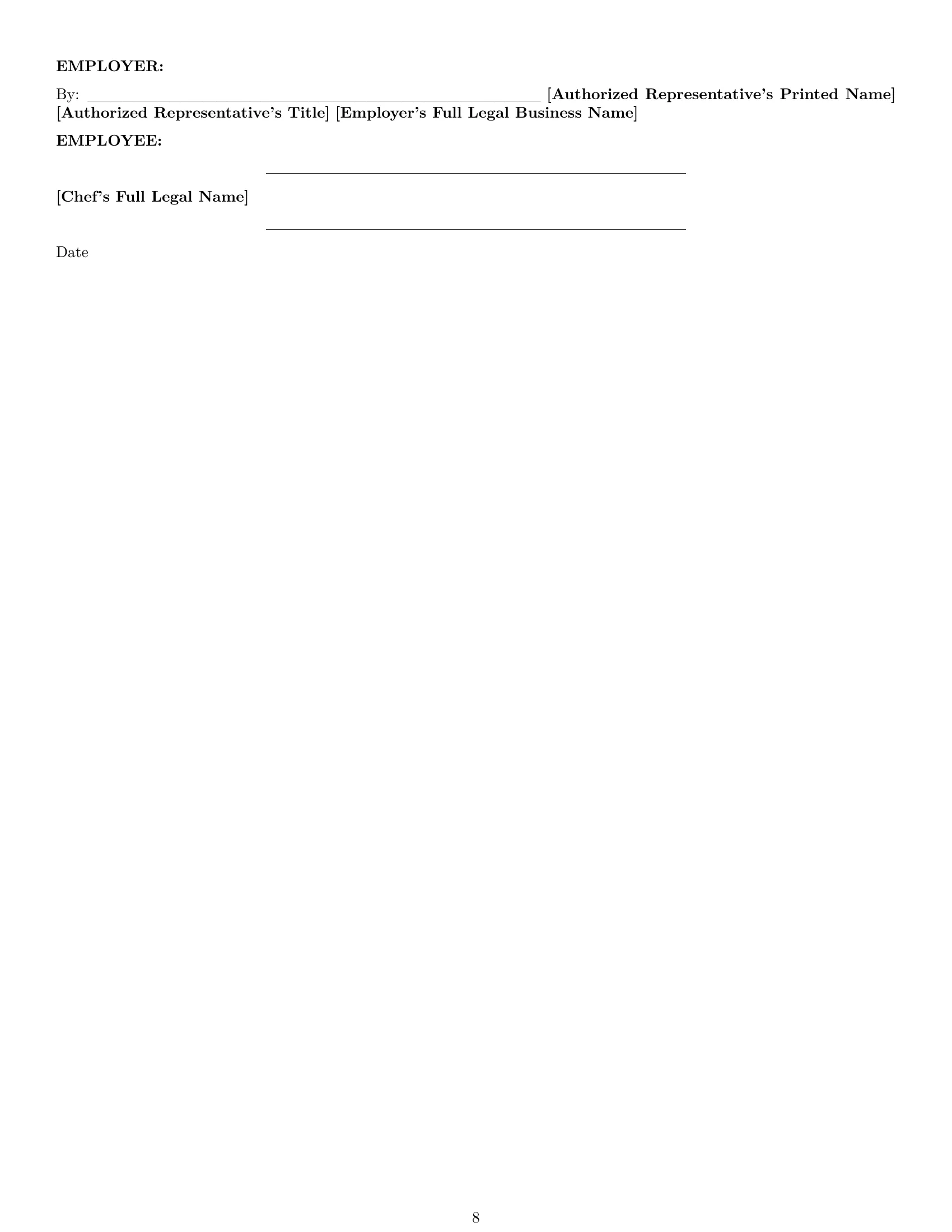 Preview page 8 of Pro Missouri chef employment contract template