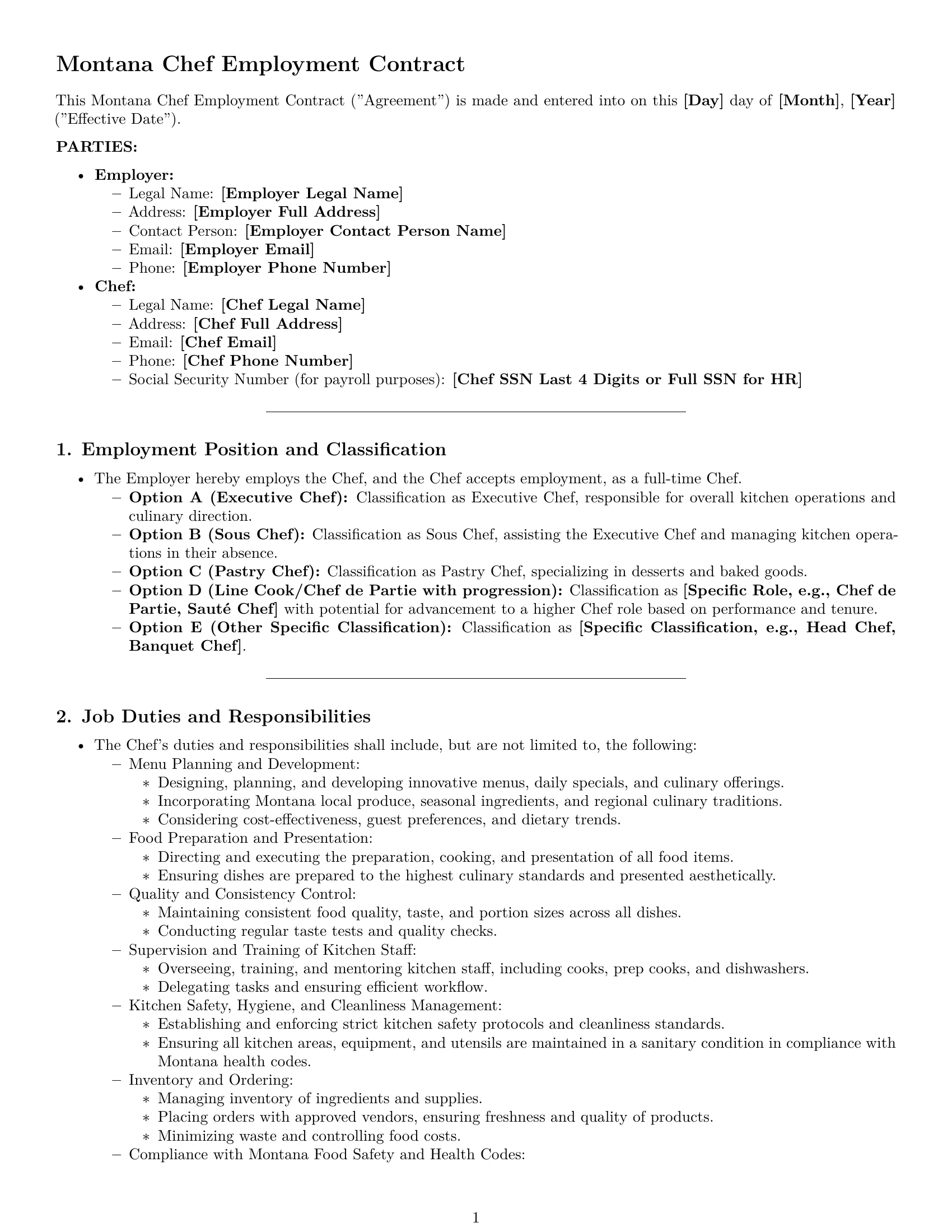 Preview page 1 of Pro Montana chef employment contract template