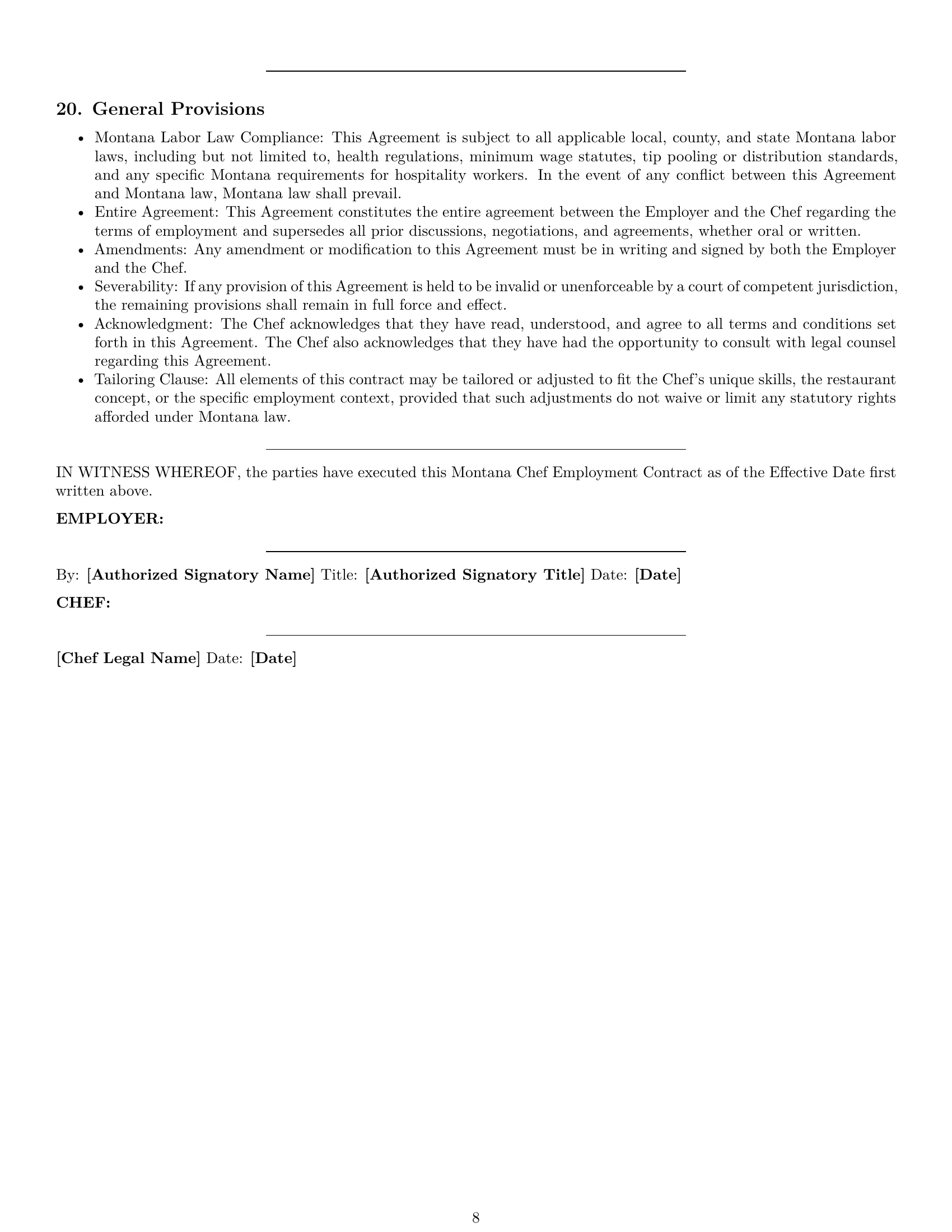 Preview page 8 of Pro Montana chef employment contract template