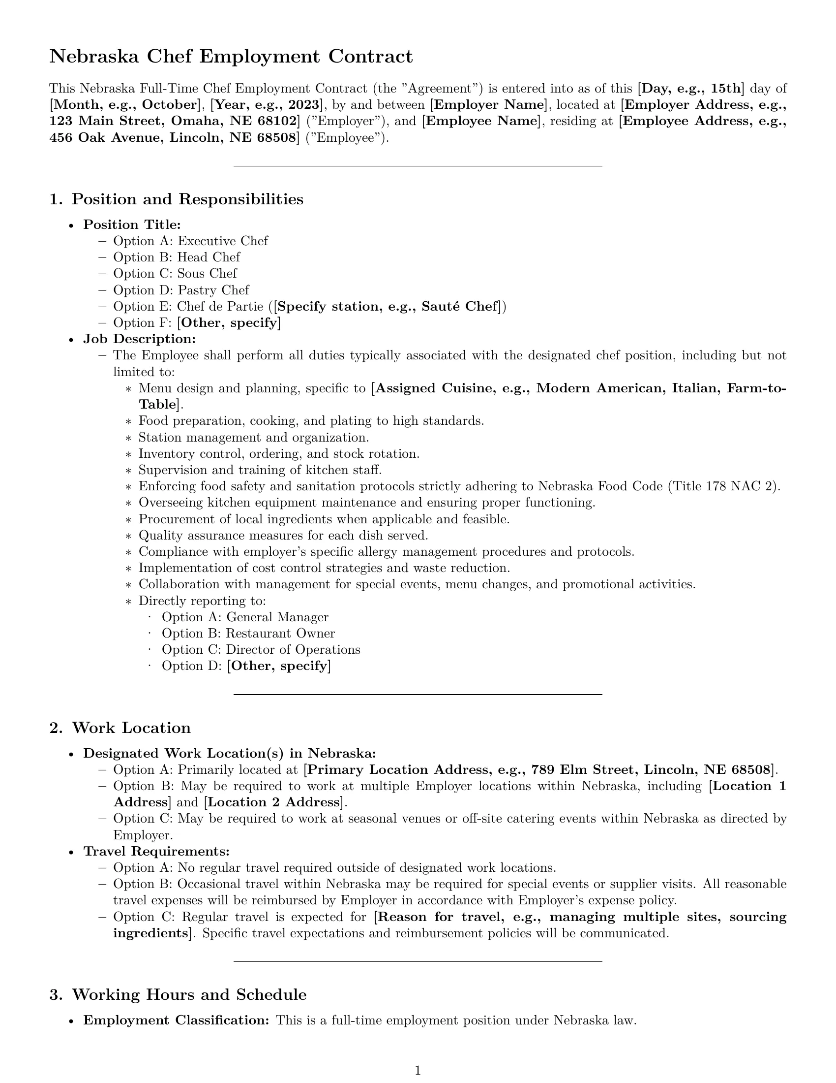 Preview page 1 of Pro Nebraska chef employment contract template