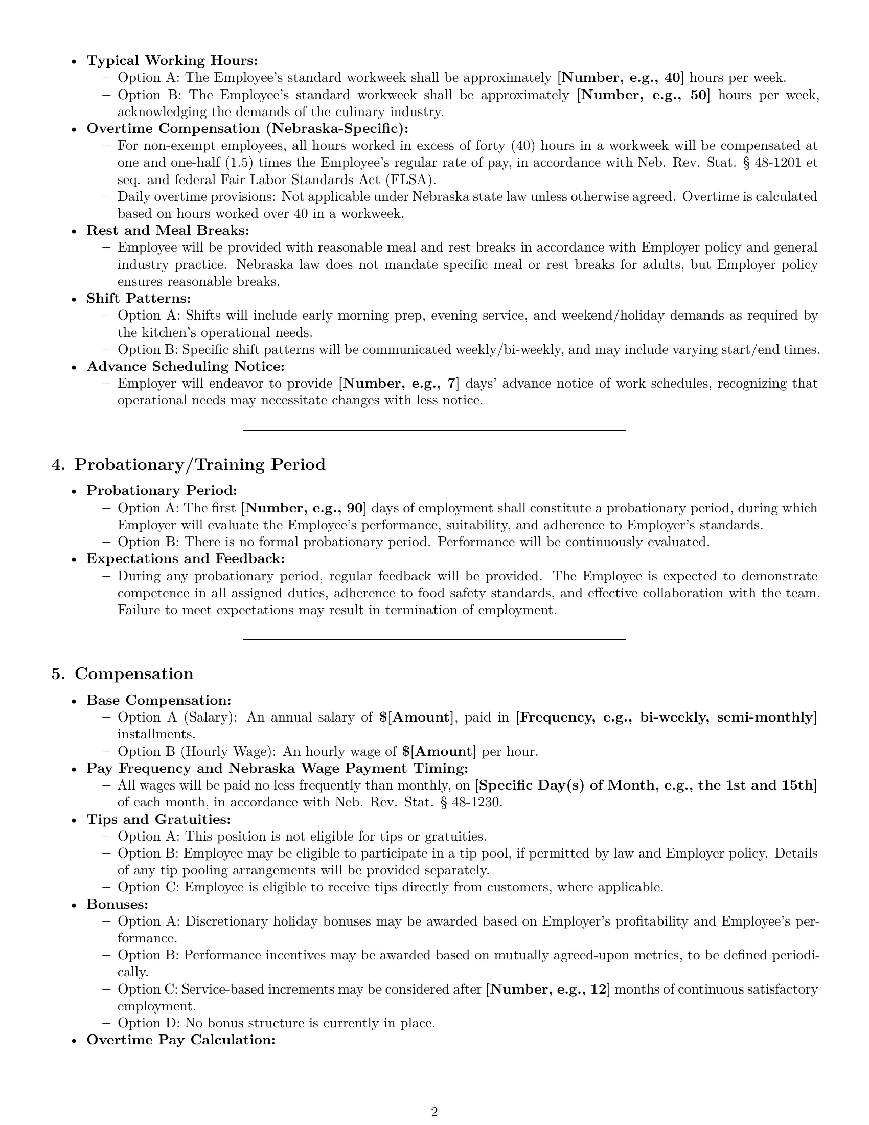 Preview page 2 of Pro Nebraska chef employment contract template