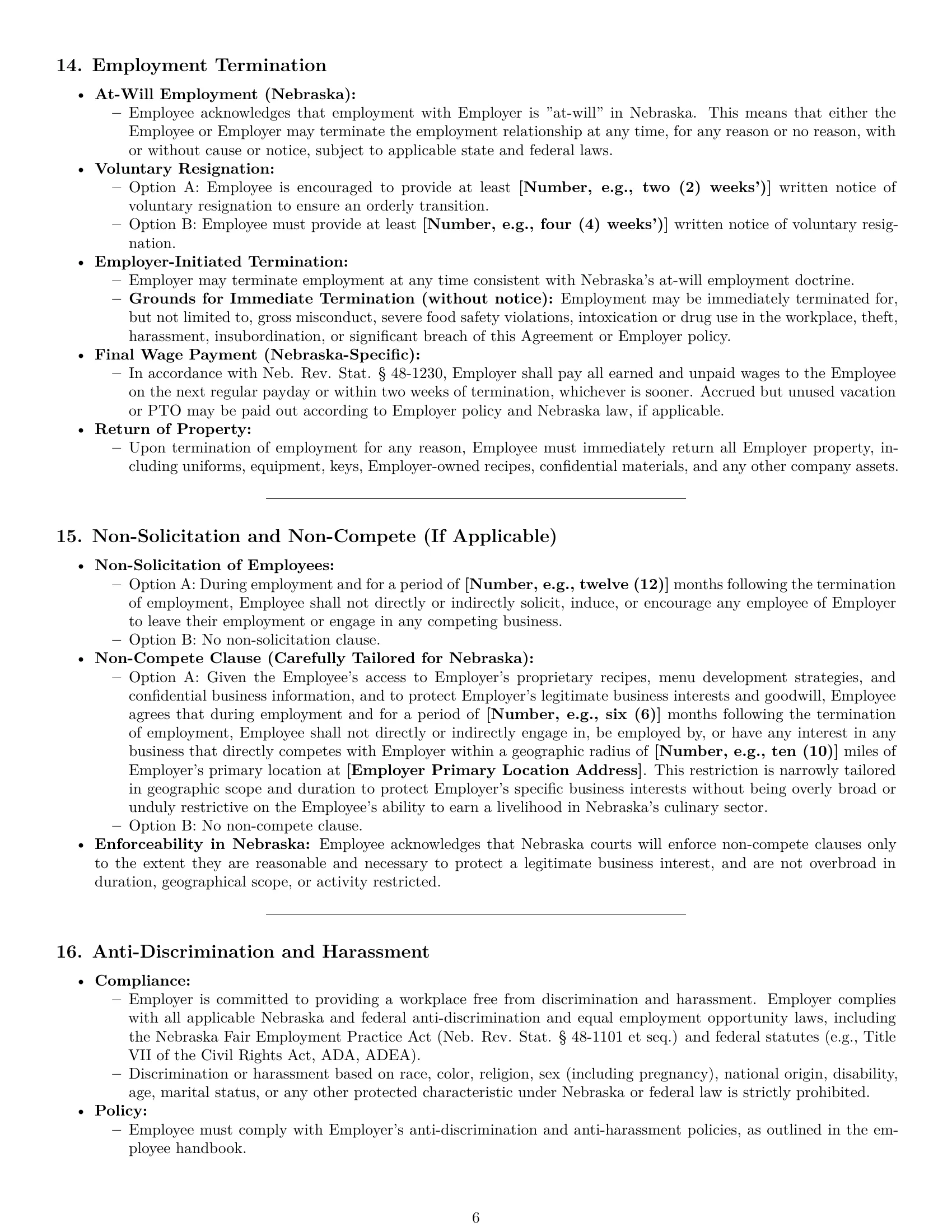 Preview page 6 of Pro Nebraska chef employment contract template
