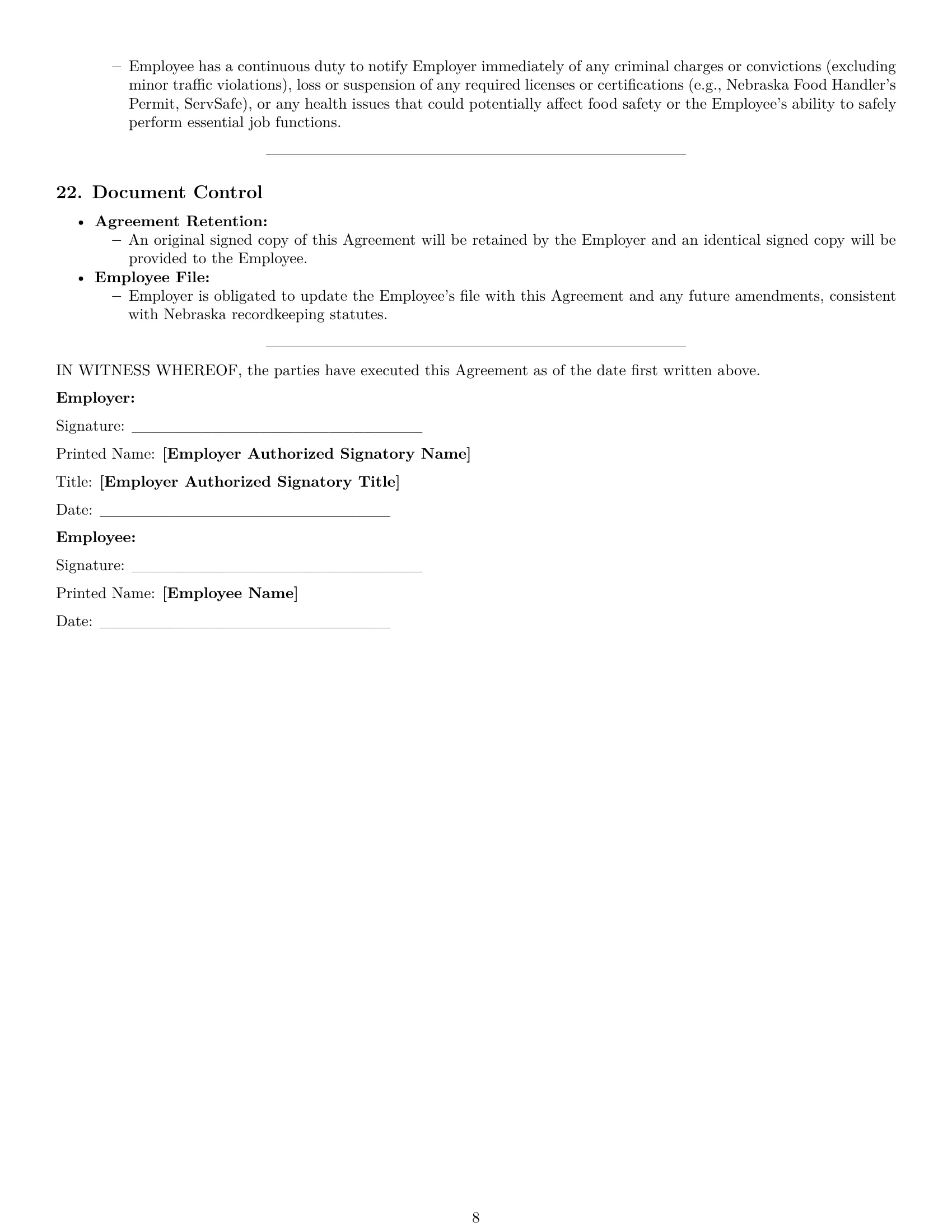 Preview page 8 of Pro Nebraska chef employment contract template
