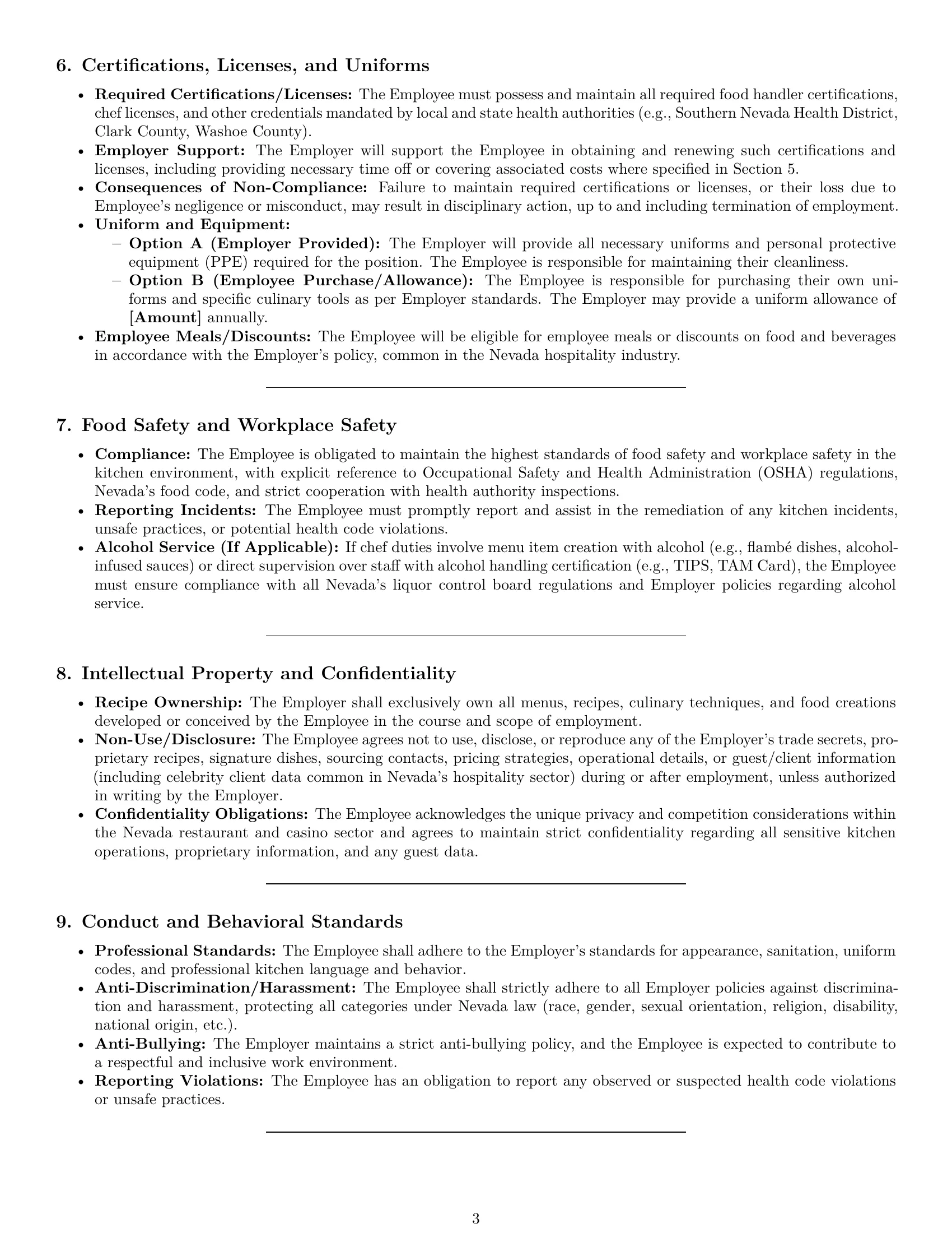 Preview page 3 of Pro Nevada chef employment contract template