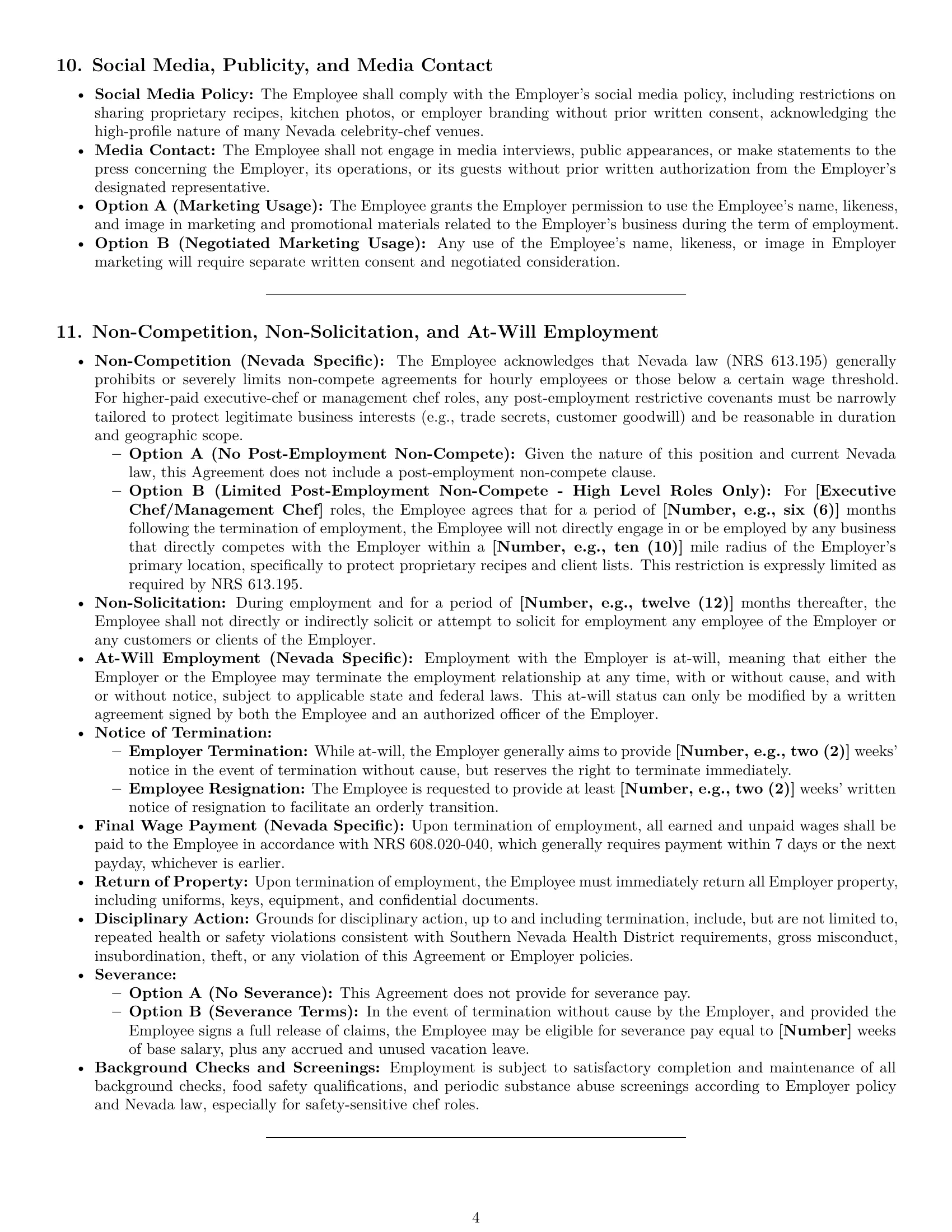 Preview page 4 of Pro Nevada chef employment contract template