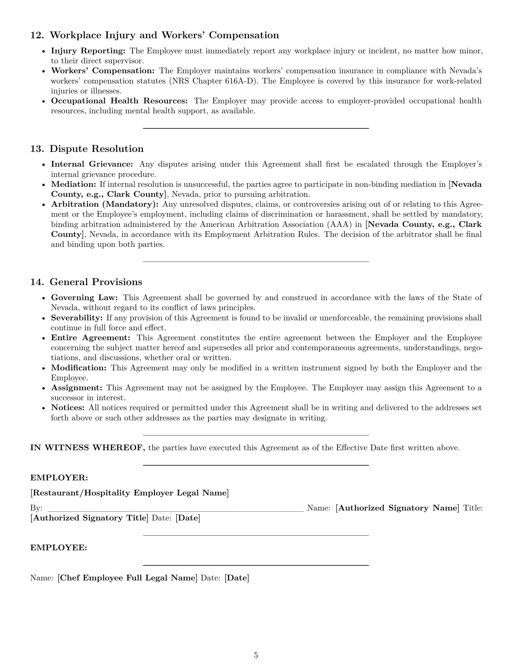 Preview page 5 of Pro Nevada chef employment contract template