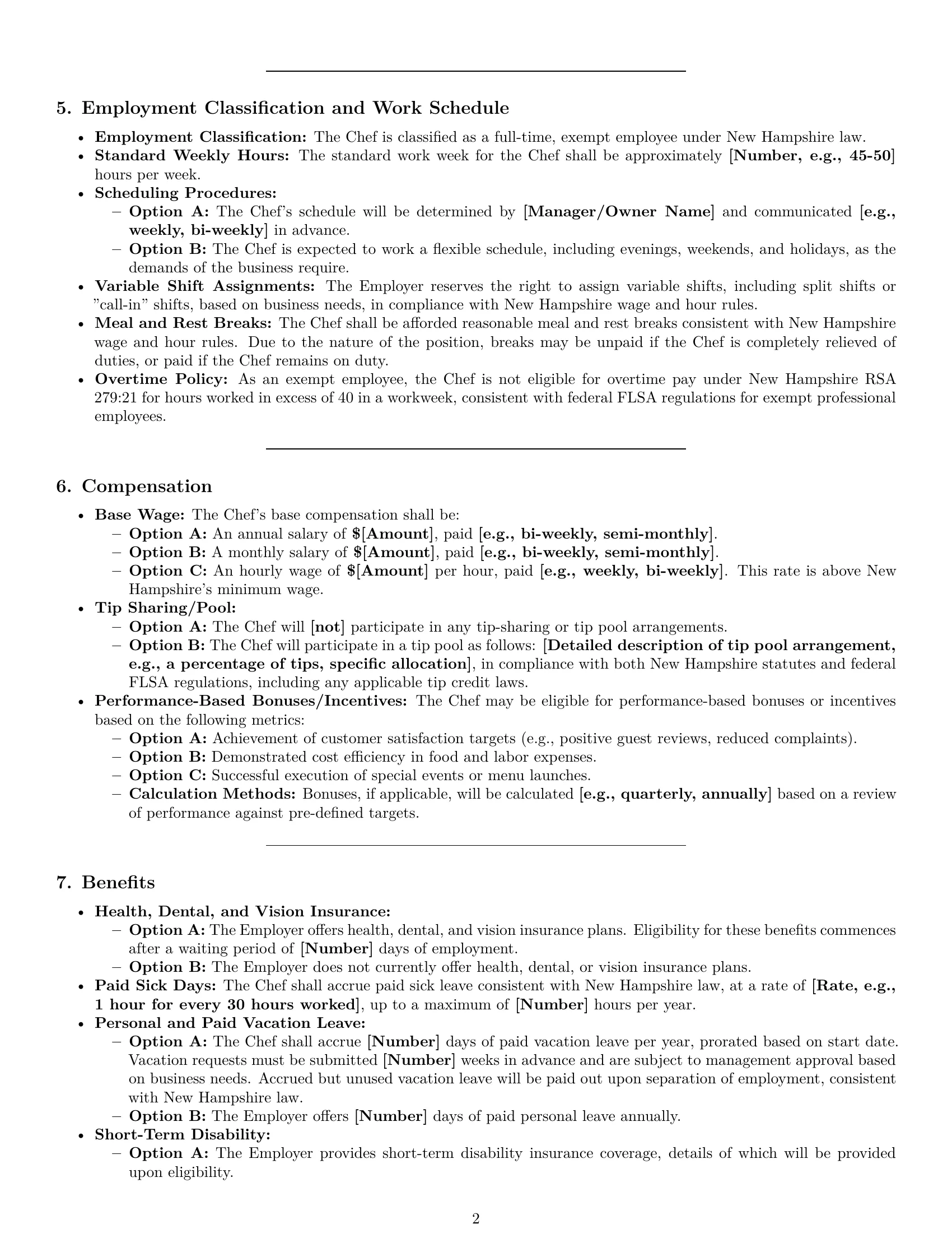 Preview page 2 of Pro New Hampshire chef employment contract template