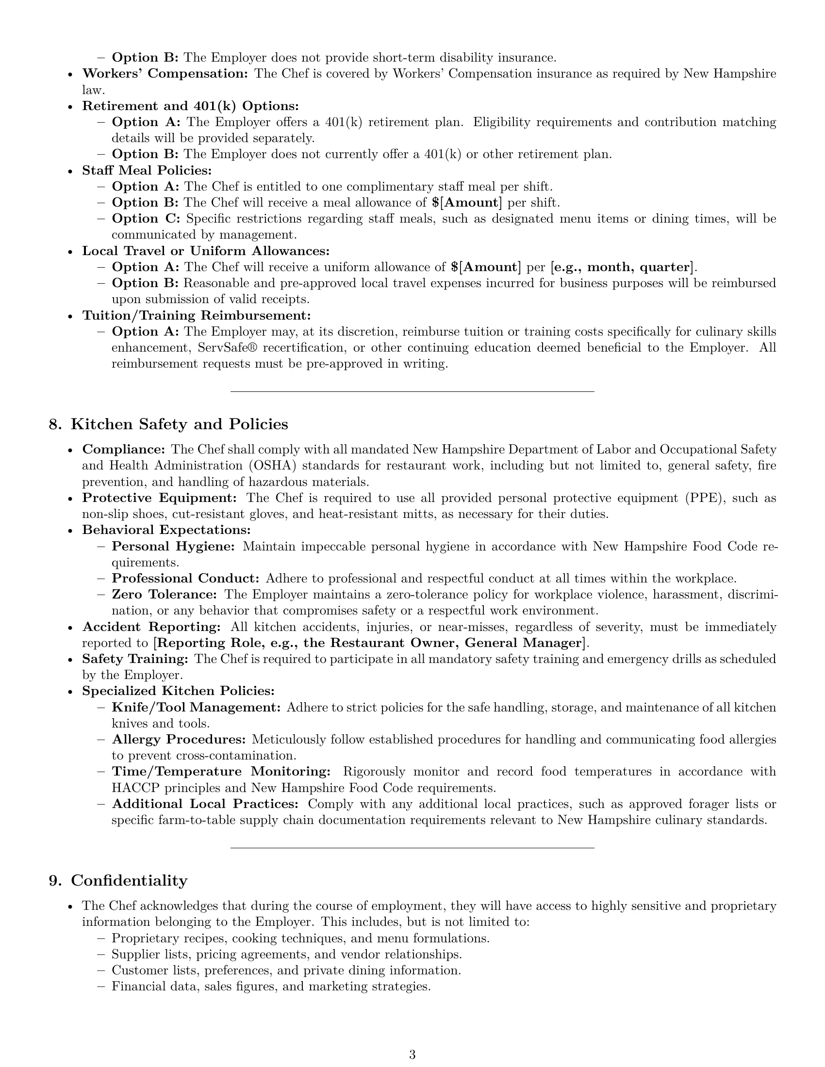 Preview page 3 of Pro New Hampshire chef employment contract template