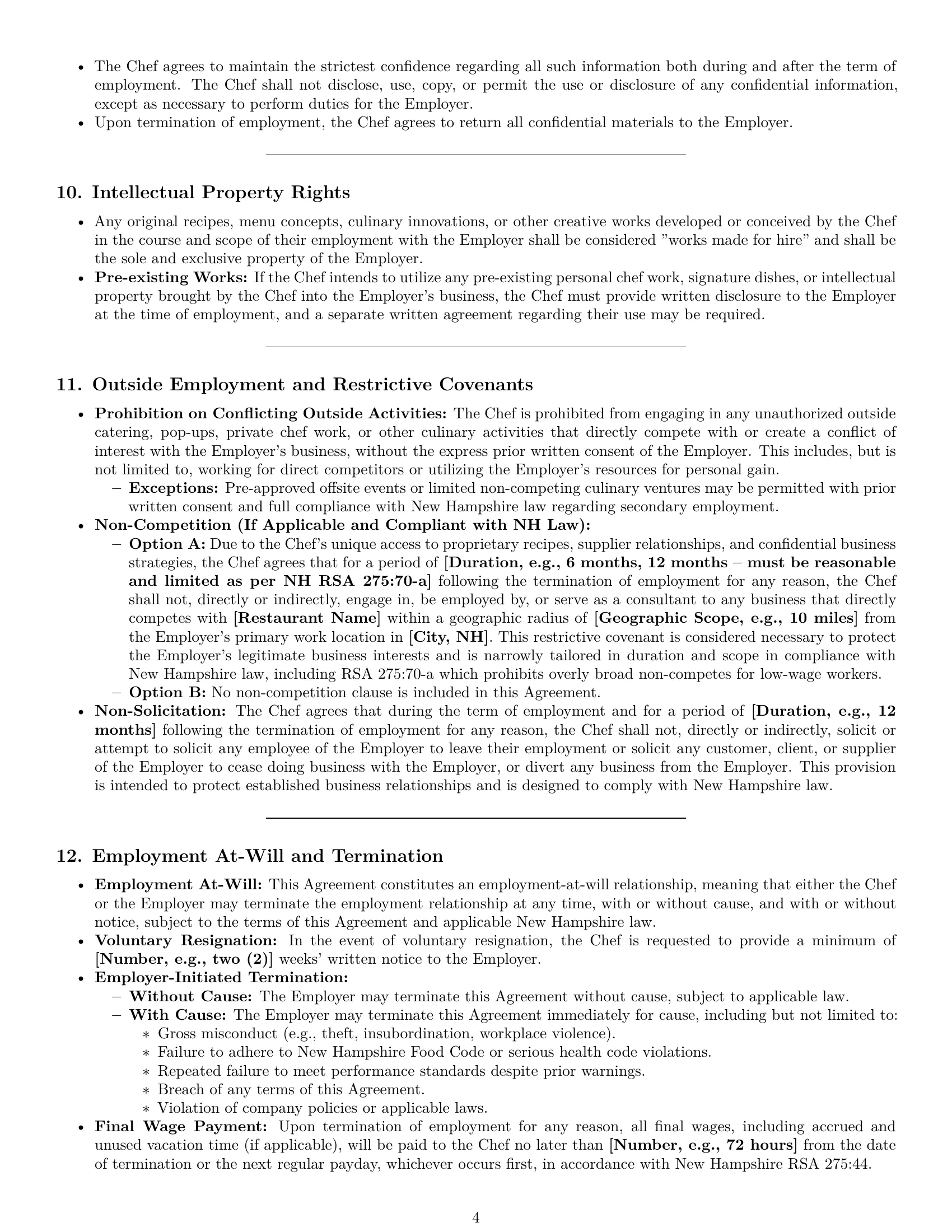 Preview page 4 of Pro New Hampshire chef employment contract template