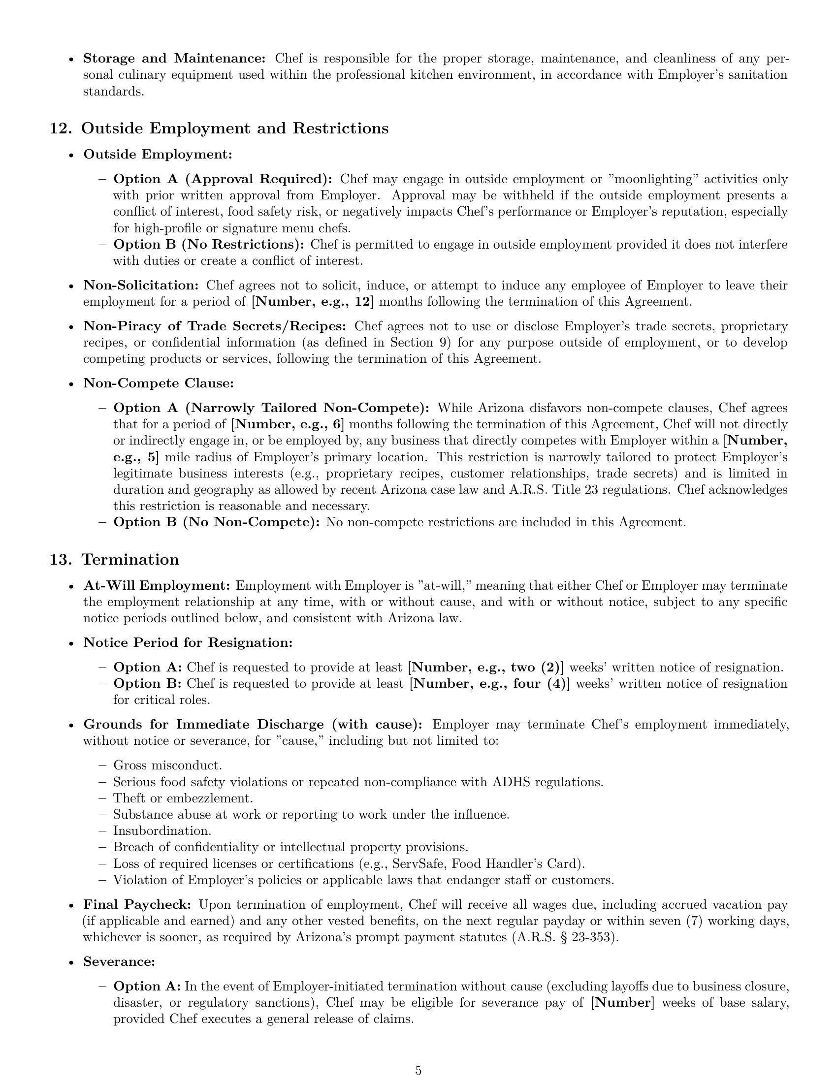 Preview page 5 of Pro Arizona chef employment contract template
