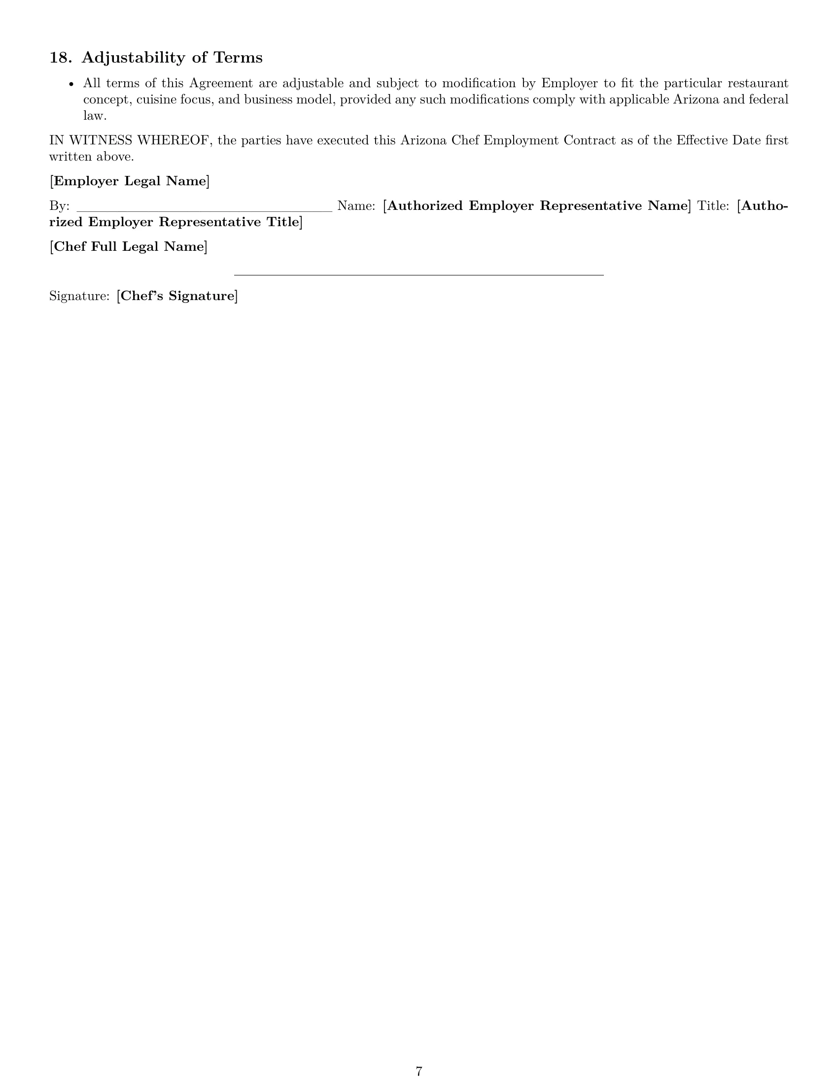 Preview page 7 of Pro Arizona chef employment contract template