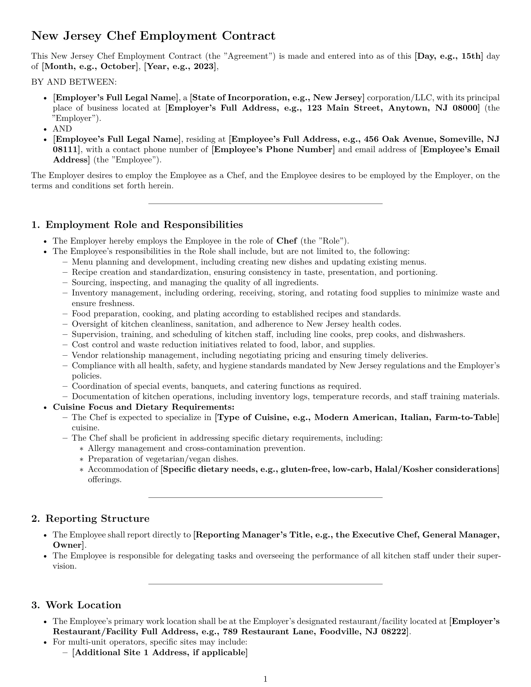 Preview page 1 of Pro New Jersey chef employment contract template