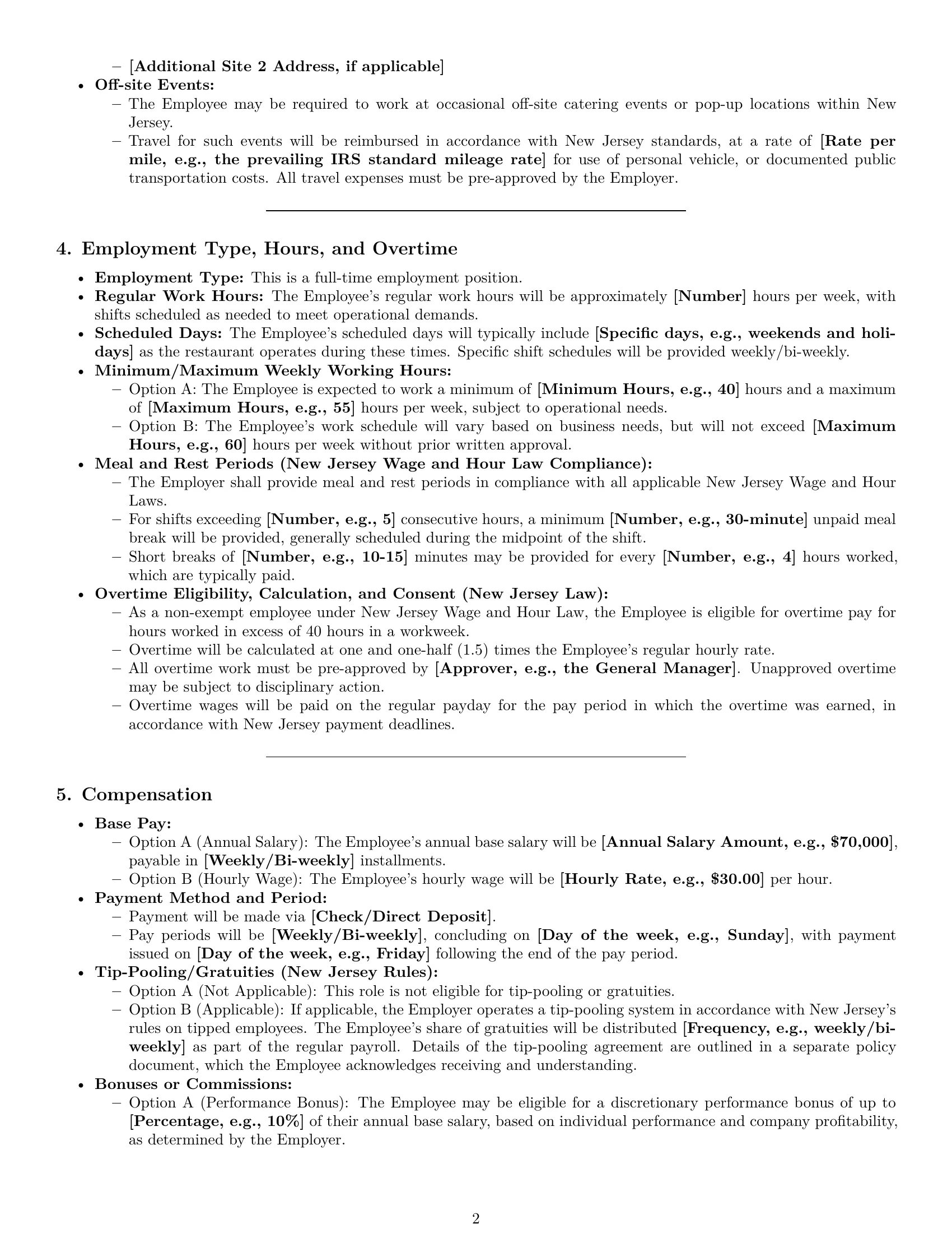 Preview page 2 of Pro New Jersey chef employment contract template