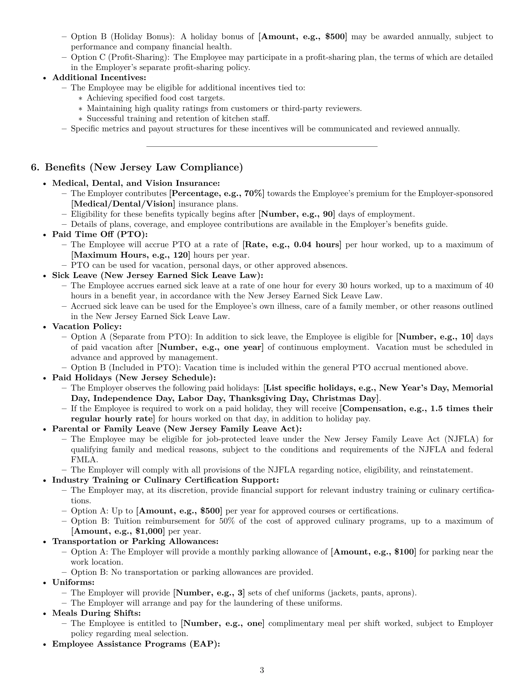 Preview page 3 of Pro New Jersey chef employment contract template