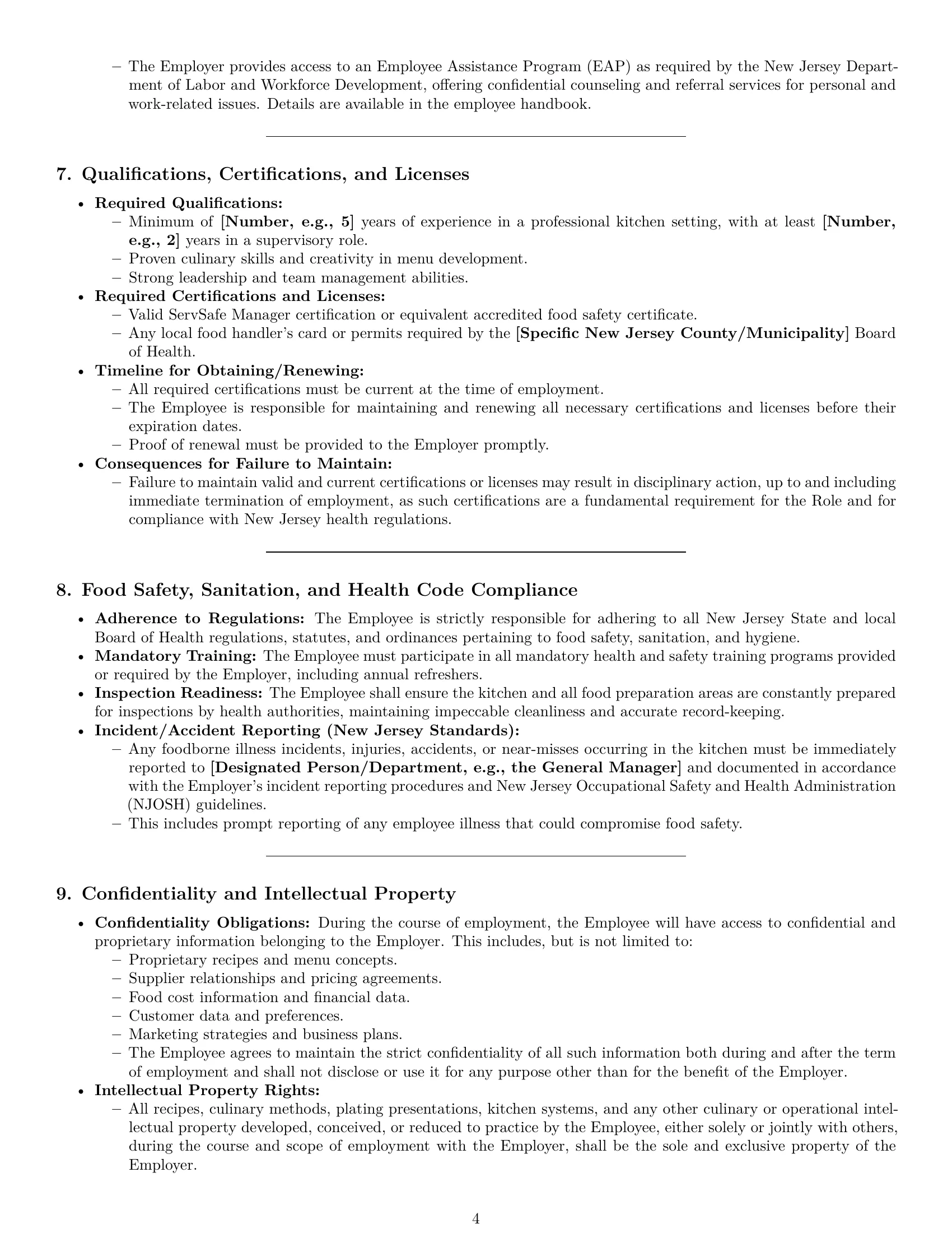 Preview page 4 of Pro New Jersey chef employment contract template