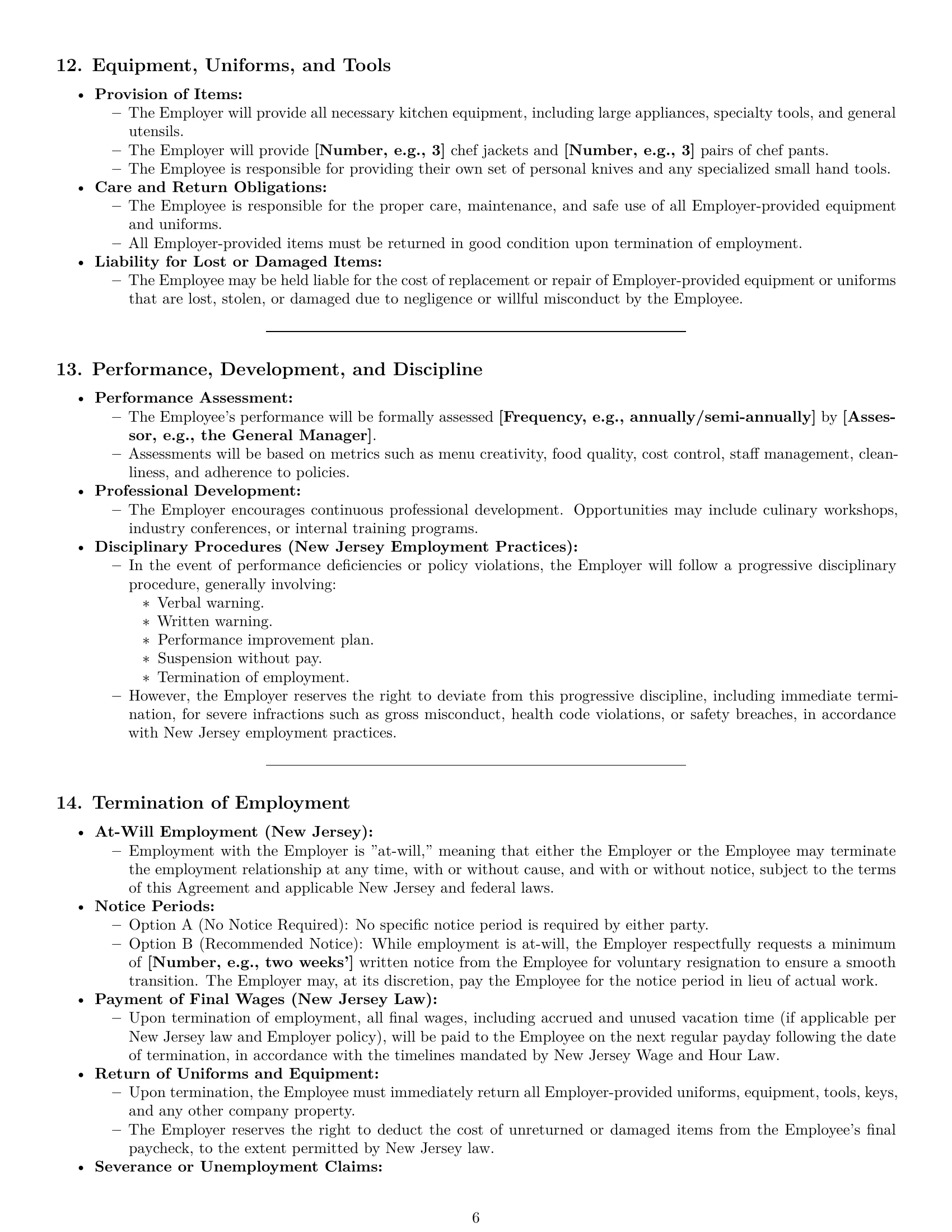 Preview page 6 of Pro New Jersey chef employment contract template