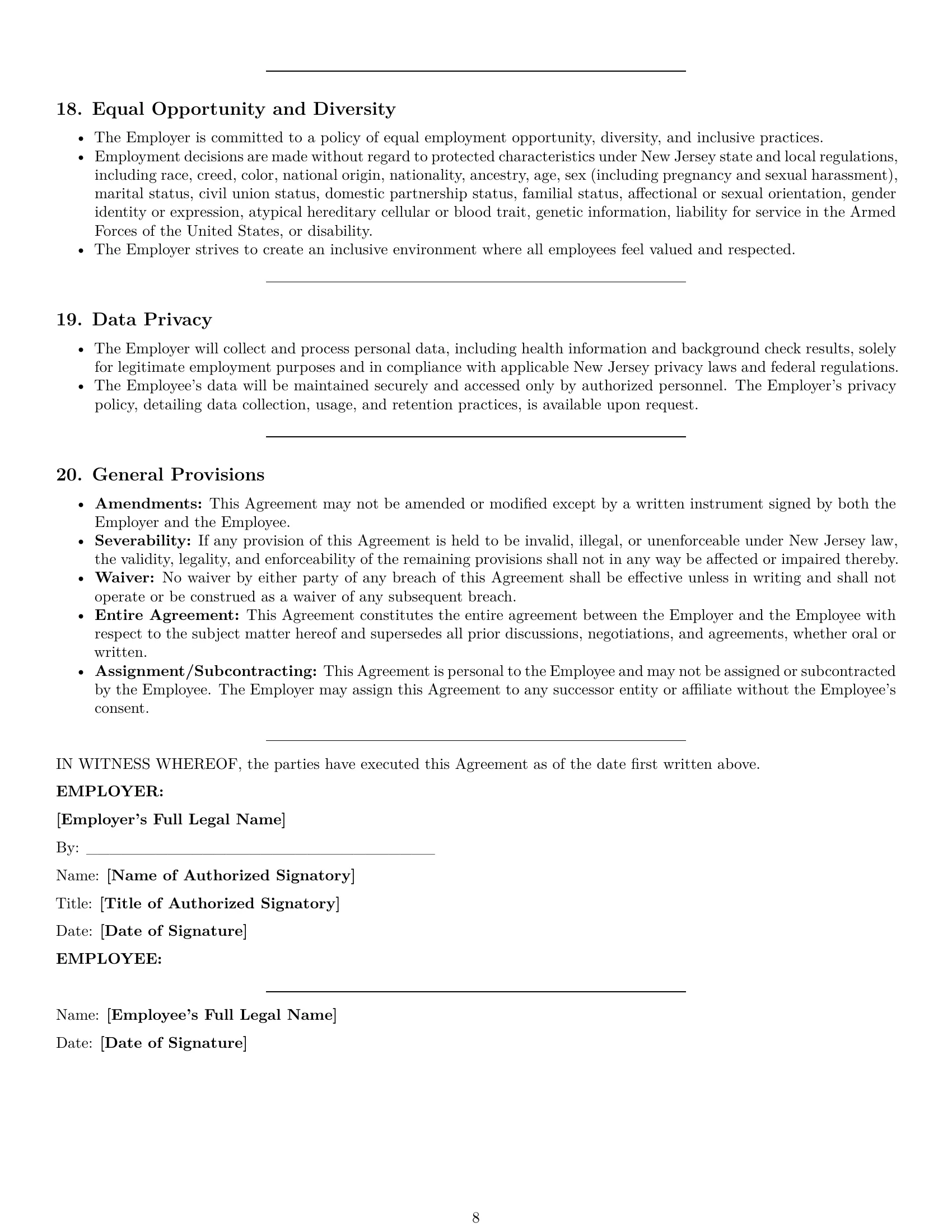 Preview page 8 of Pro New Jersey chef employment contract template