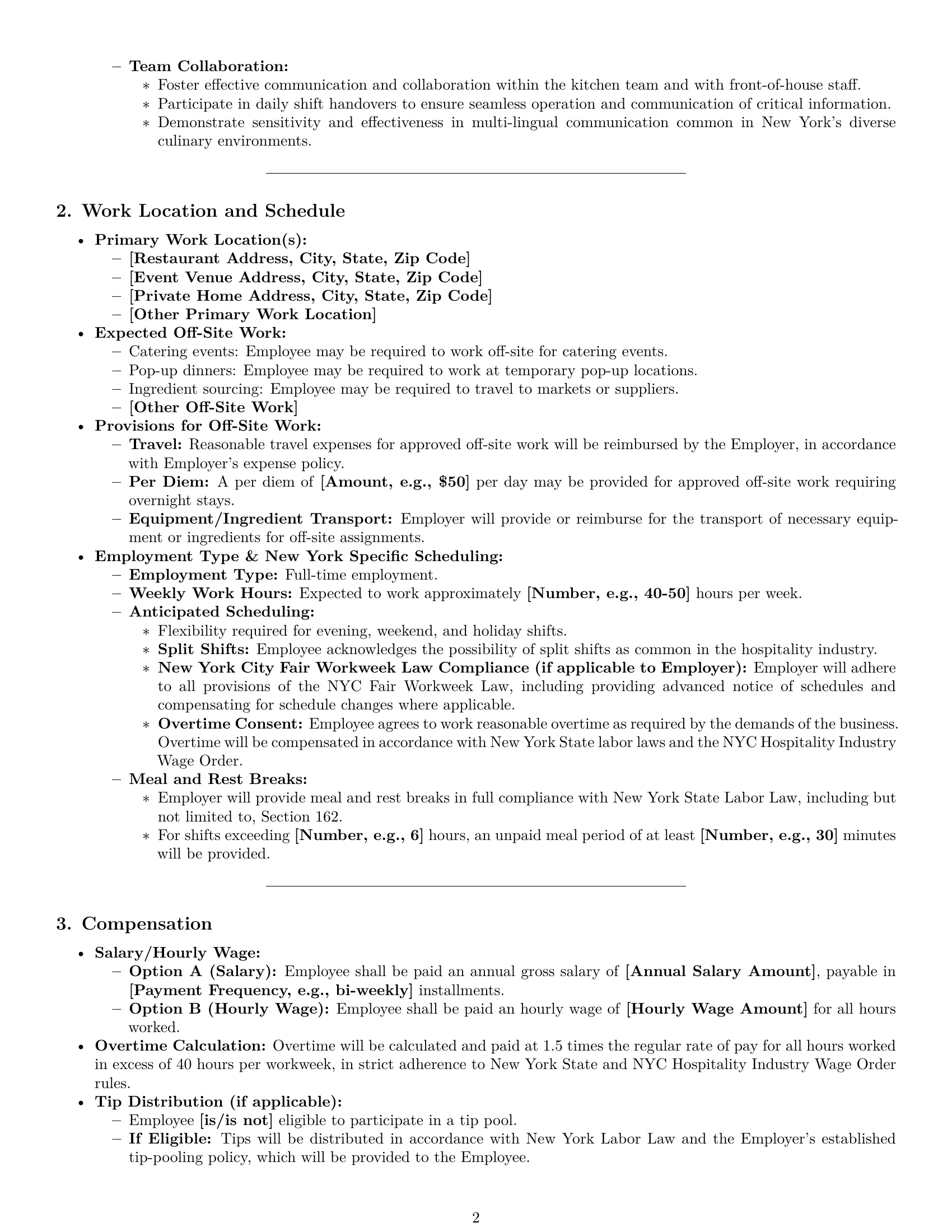 Preview page 2 of Pro New York chef employment contract template