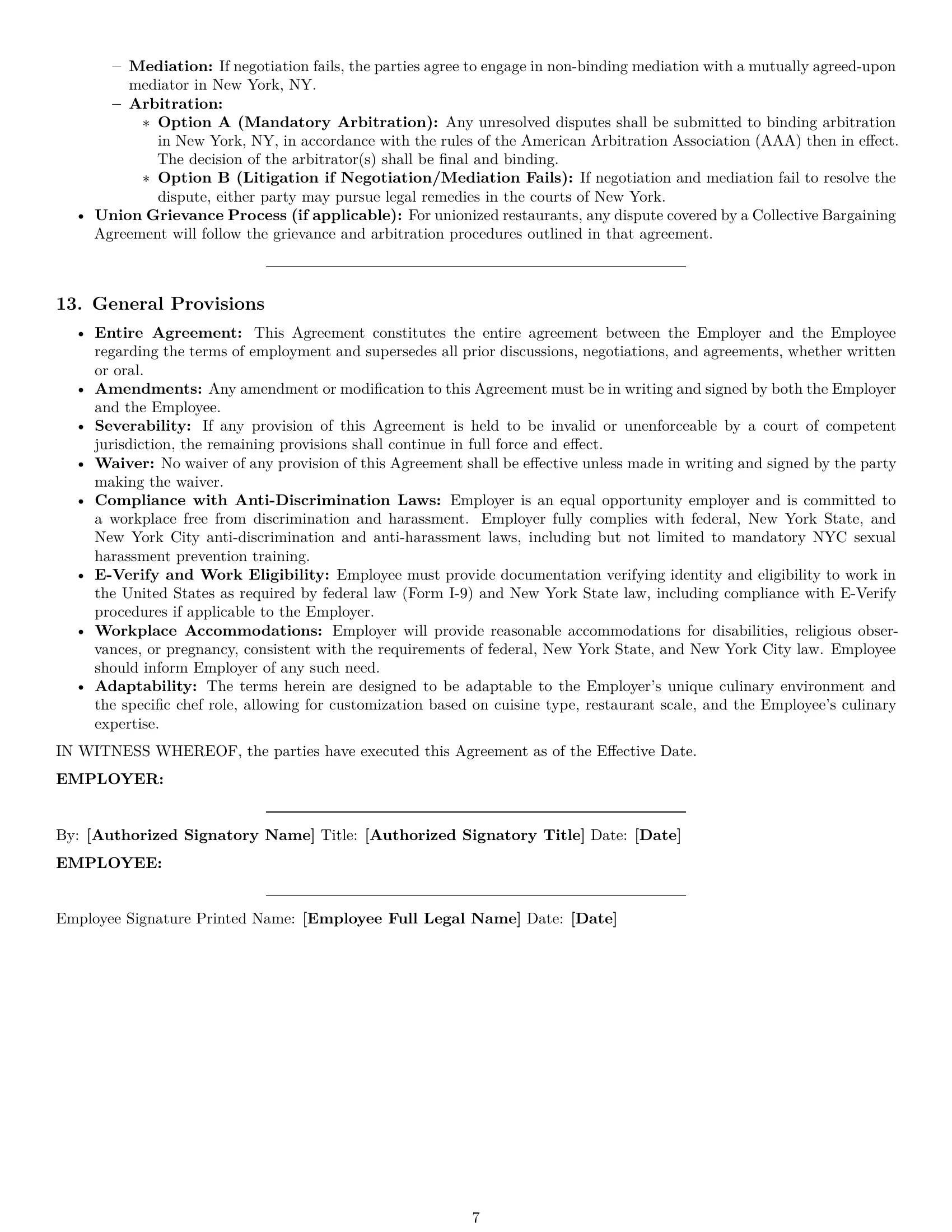 Preview page 7 of Pro New York chef employment contract template