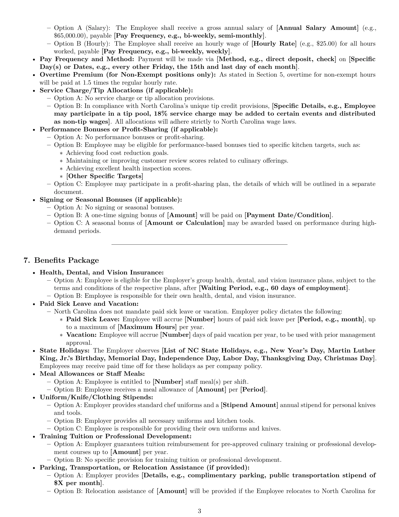 Preview page 3 of Pro North Carolina chef employment contract template