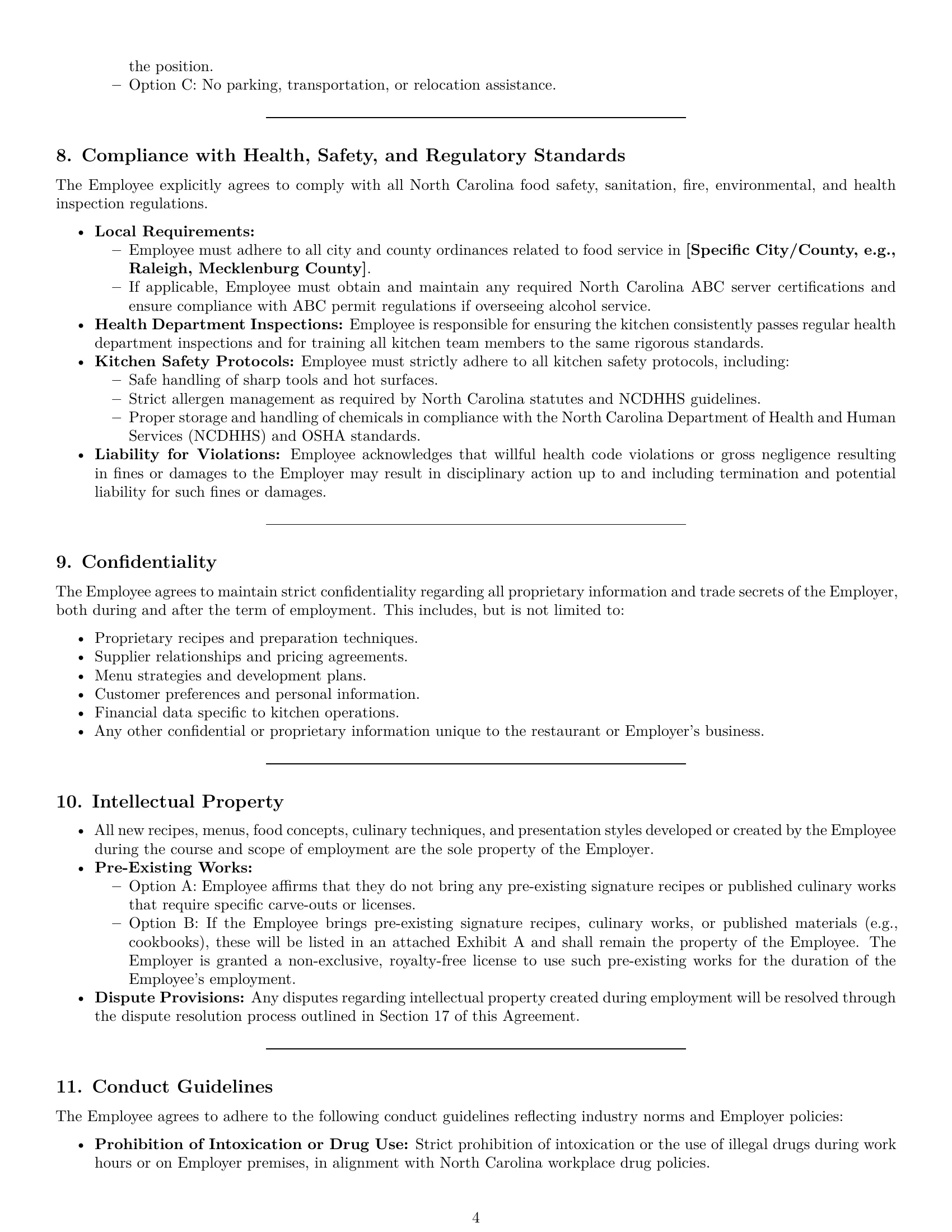 Preview page 4 of Pro North Carolina chef employment contract template