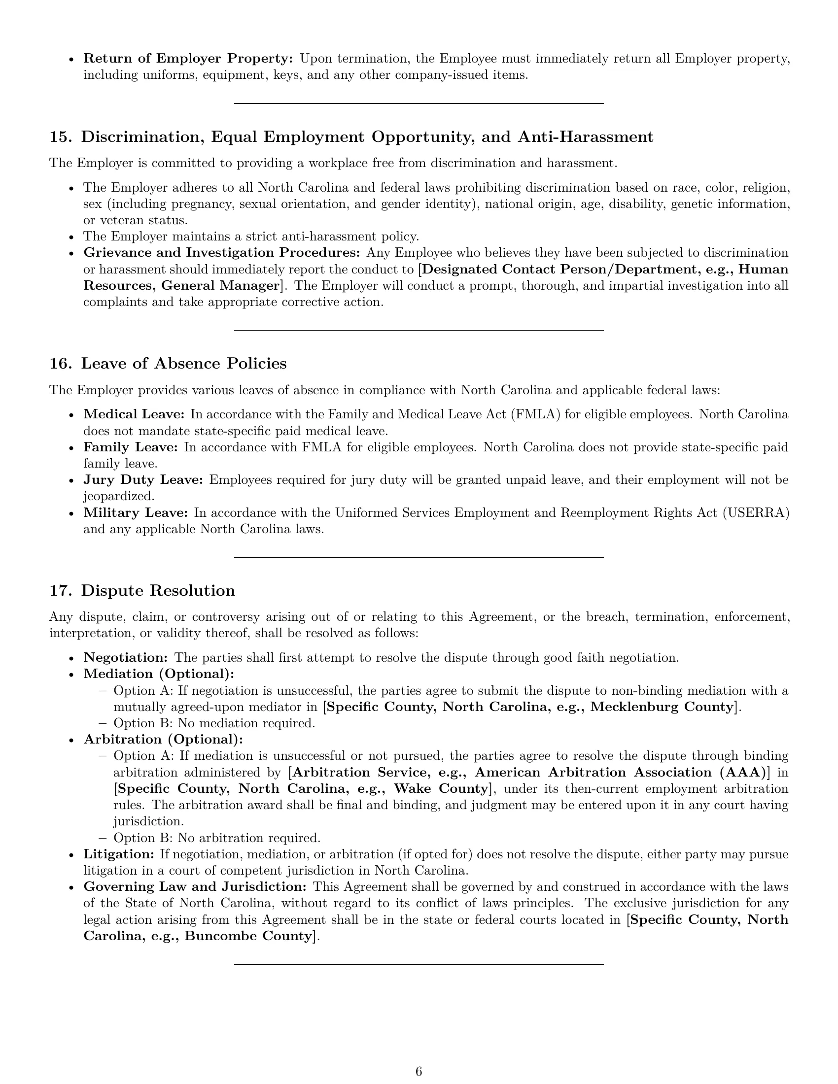 Preview page 6 of Pro North Carolina chef employment contract template