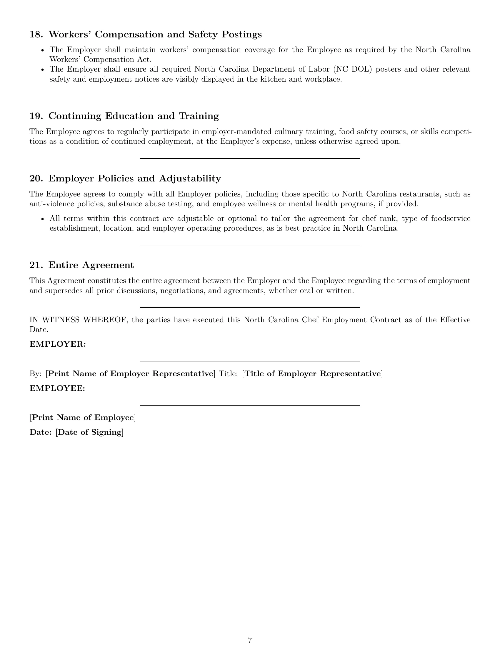 Preview page 7 of Pro North Carolina chef employment contract template