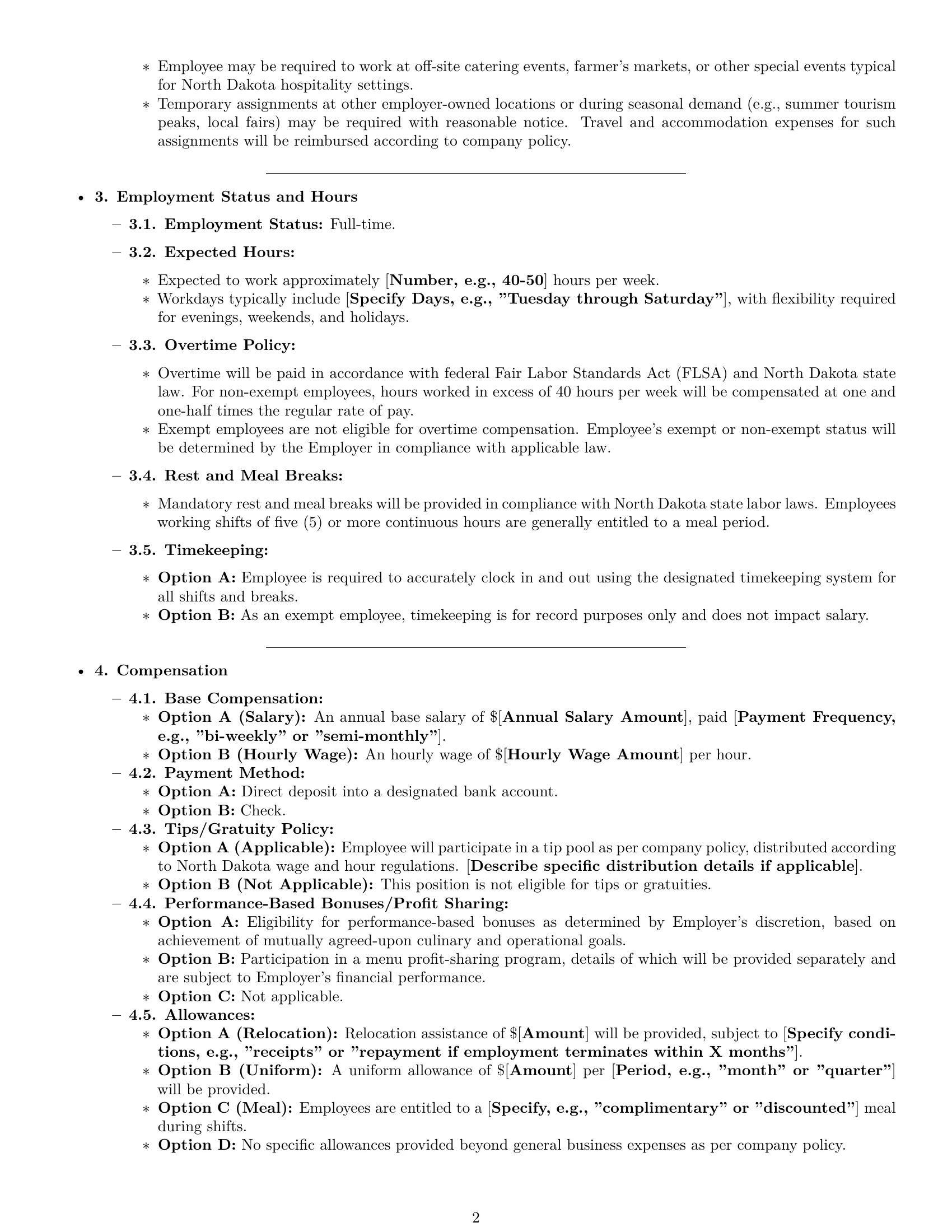 Preview page 2 of Pro North Dakota chef employment contract template