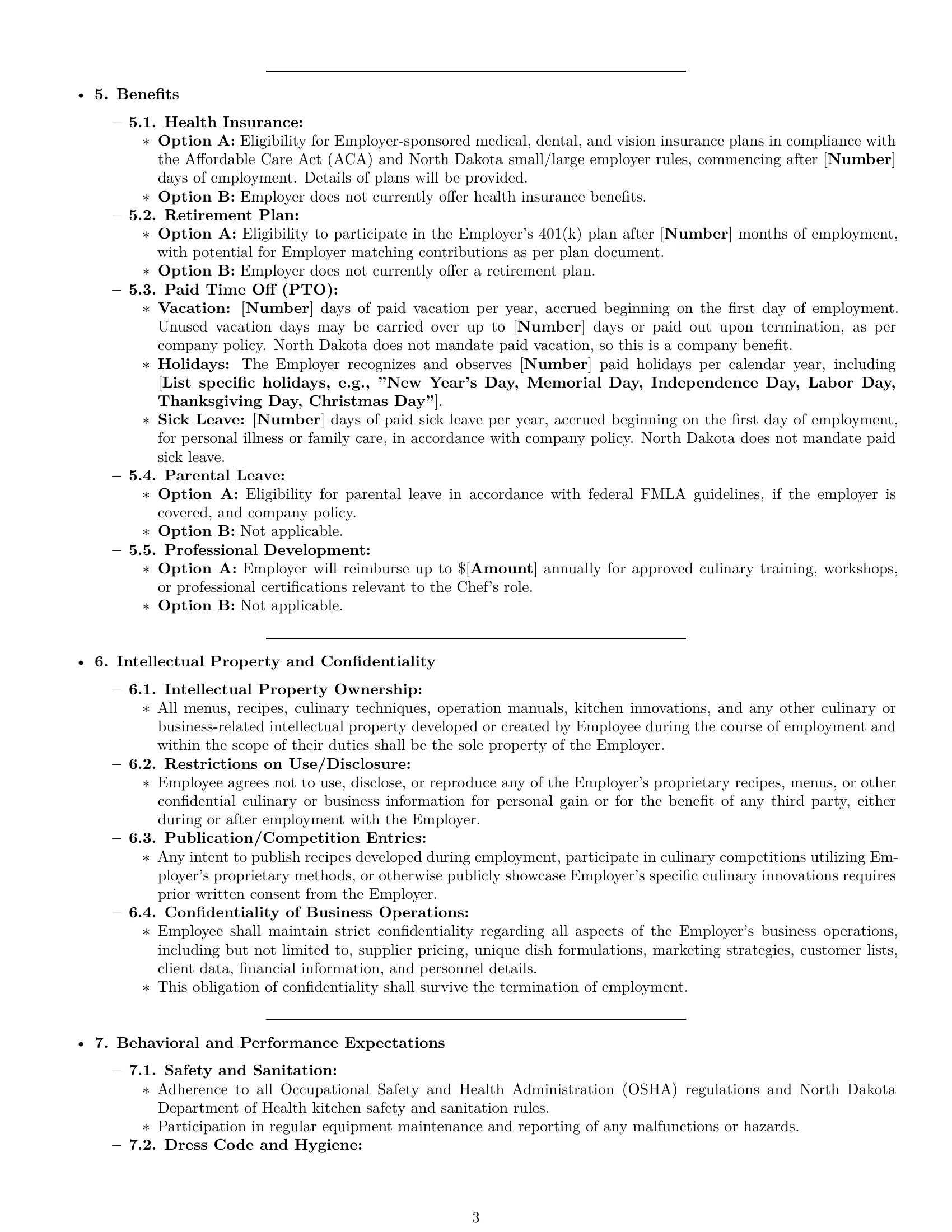 Preview page 3 of Pro North Dakota chef employment contract template
